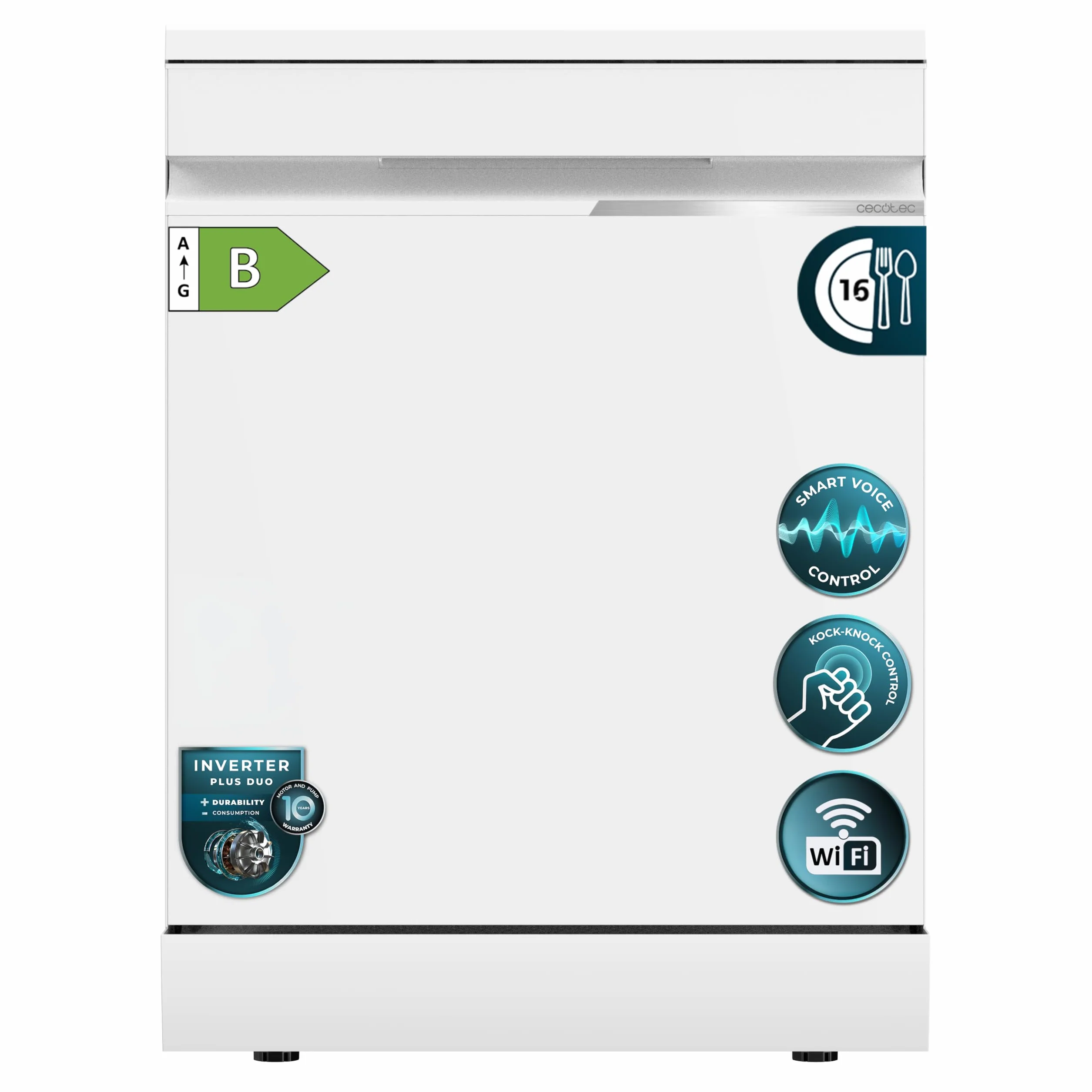 Cecotec Lavavajillas Libre Instalación 60cm 16 Servicios con WiFi Bolero Aguazero 7000 Matt White Glass Connected. Motor Inverter Plus Duo, 16 Programas, Bandeja Cubiertos, Control Voz, Cristal Mate
