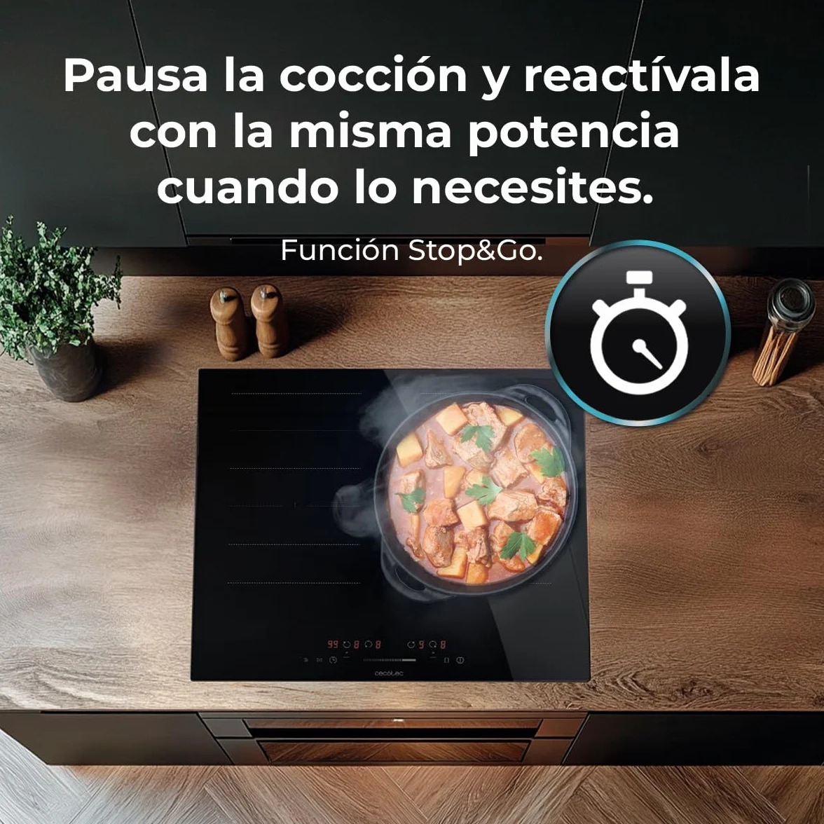 Cecotec Placa de Inducción 2 Zonas Flex Bolero Squad 4001 Flex. 7200W, 9 Niveles, Bajo Consumo, Temporizador, Booster Function, Control Táctil, Bloqueo para Niños, Stop&Go
