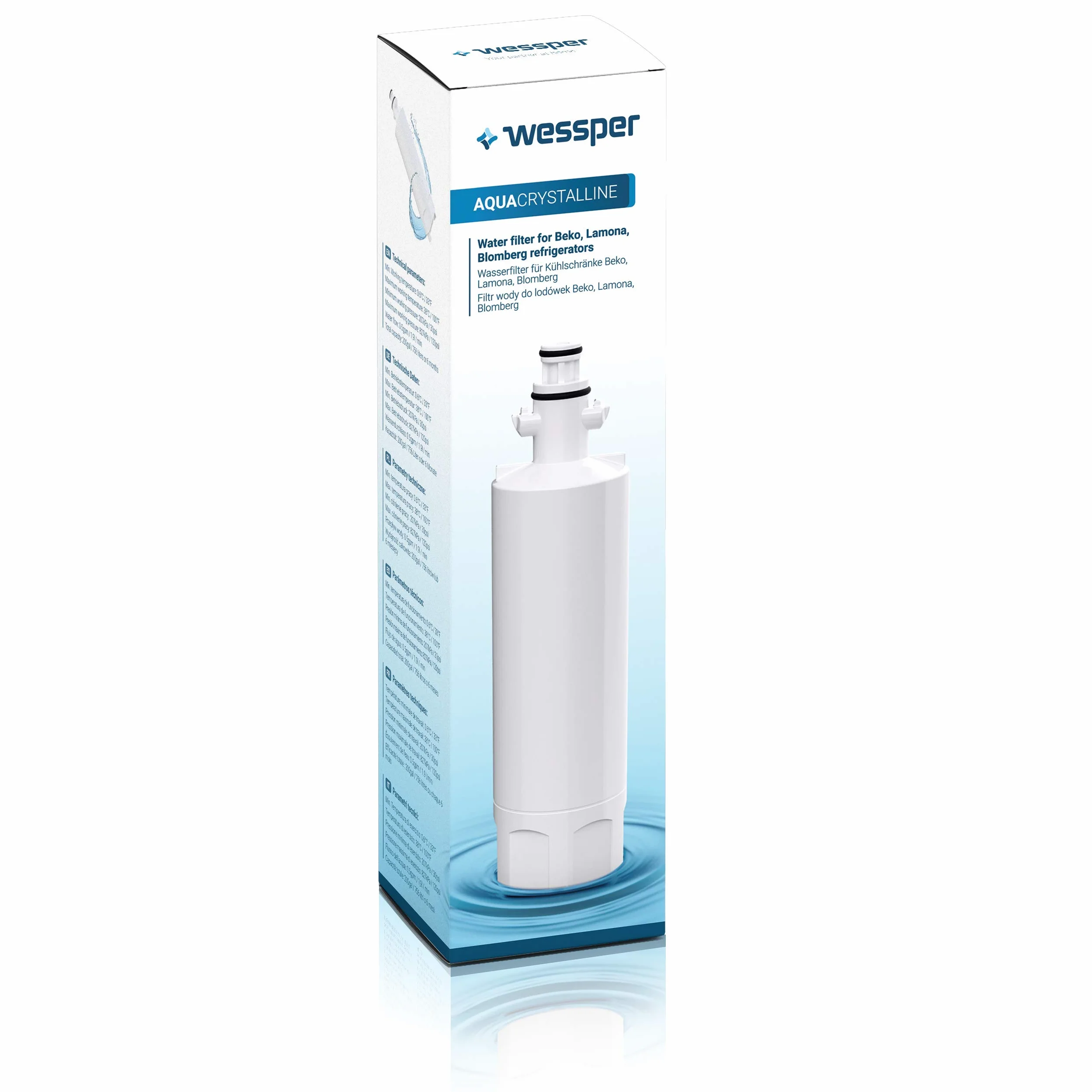 Wessper 3x 4874960100 Cartucho de Filtro de Agua para Nevera/frigorífico - Beko 4874960100, 4394650100, 9256712, SBS4K, GNE; Blomberg IWD1004ET; Grundig 487960000, GSN; Lamona LAM6100, HJA6110