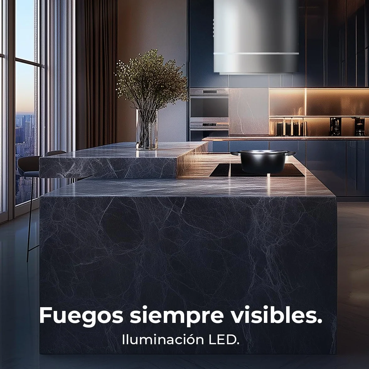 Cecotec Campana Extractora 44cm En Isla Redonda Bolero Flux Cre 448000 Inox A++ Acabado Acero Inox Succión 800m3/h Motor 210W Control Electrónico Luz Filtro Carbono