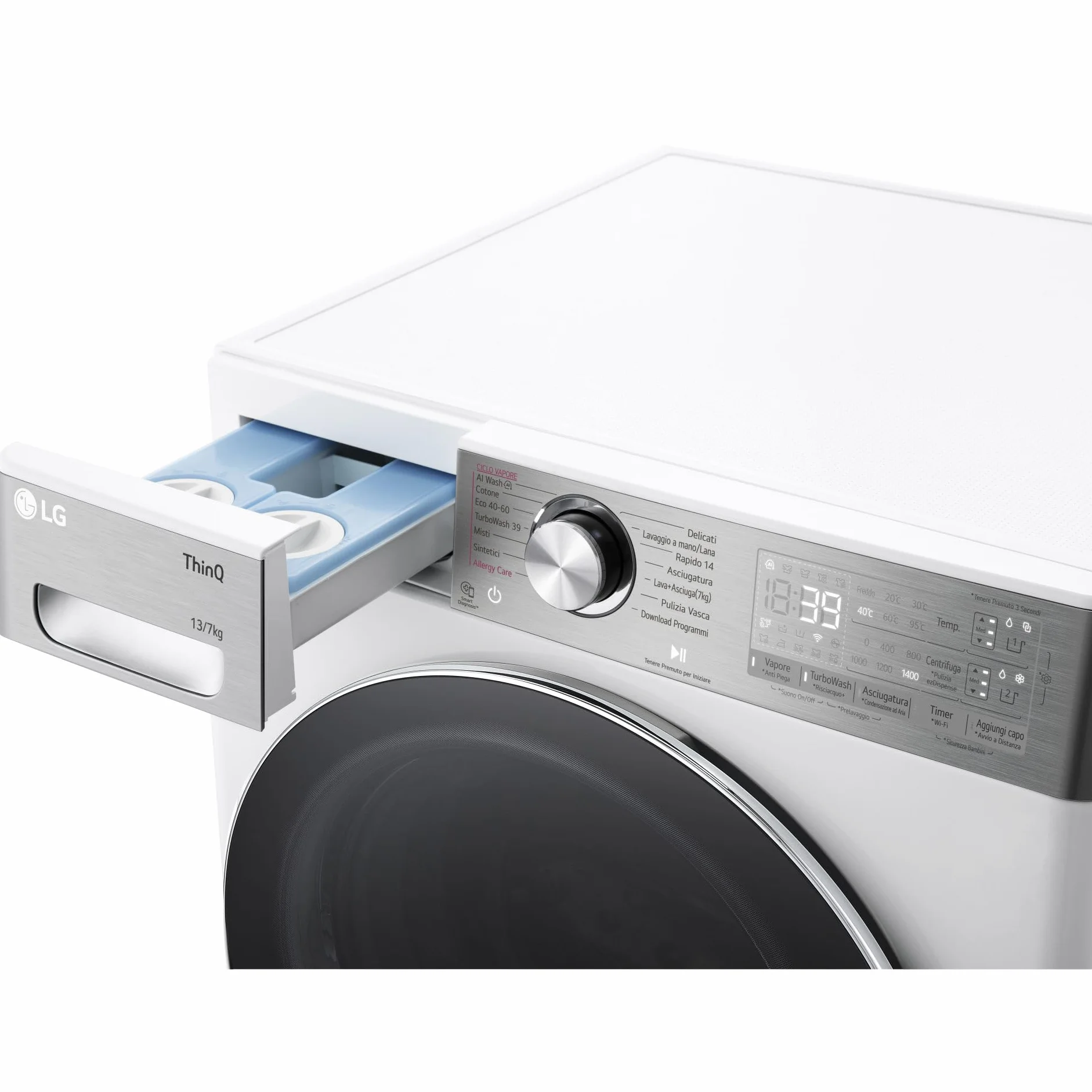LG AI DD D4R9513TPWC Lavadora Secadora 13/7 kg Serie R9 Clase D Lavadora Secadora 1.400 RPM TurboWash 360 Vapor Steam+ y Antiarrugas, Dosificación Automática, Wi-Fi, Blanco