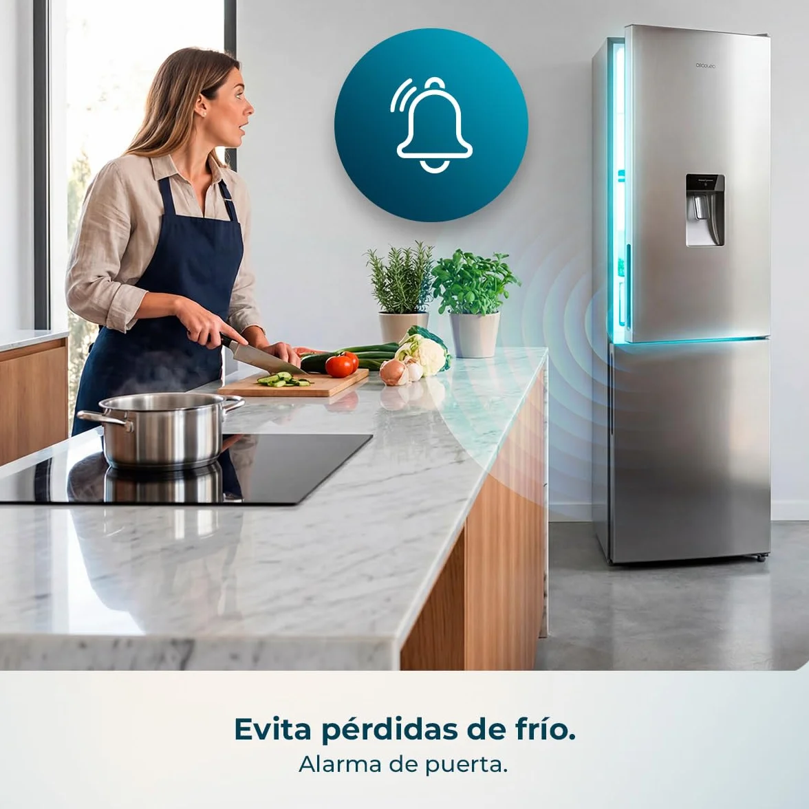Cecotec Frigorífico Combi 322L Bolero CoolMarket Combi 322i Inox D. 185,5cm de Alto, 59,5cm de Ancho, Tecnología Multi Airflow, HumidityFlex HUB, LED Interior