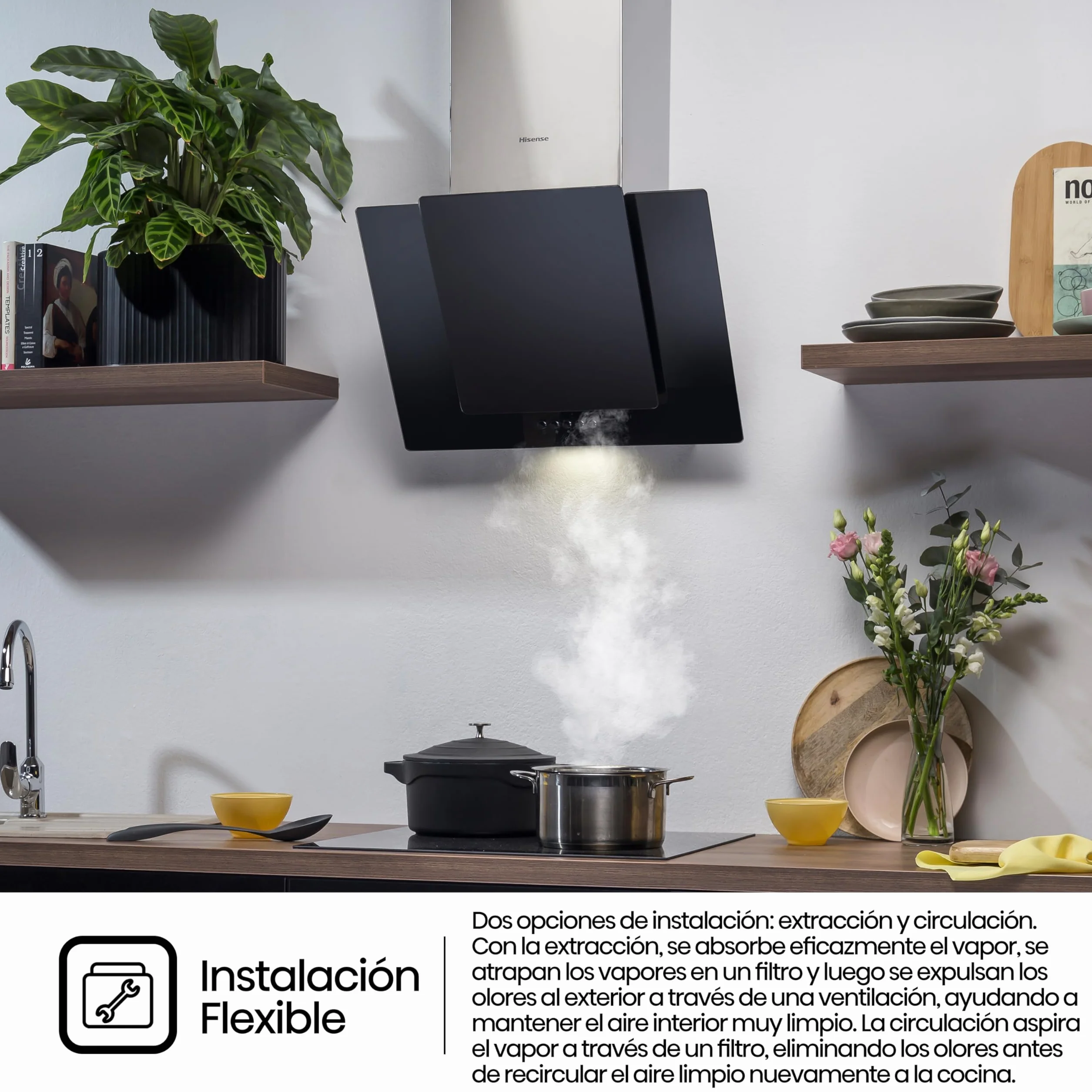 Hisense Campana Decorativa 60 cm 650 m³/h LED Filtro de Aluminio