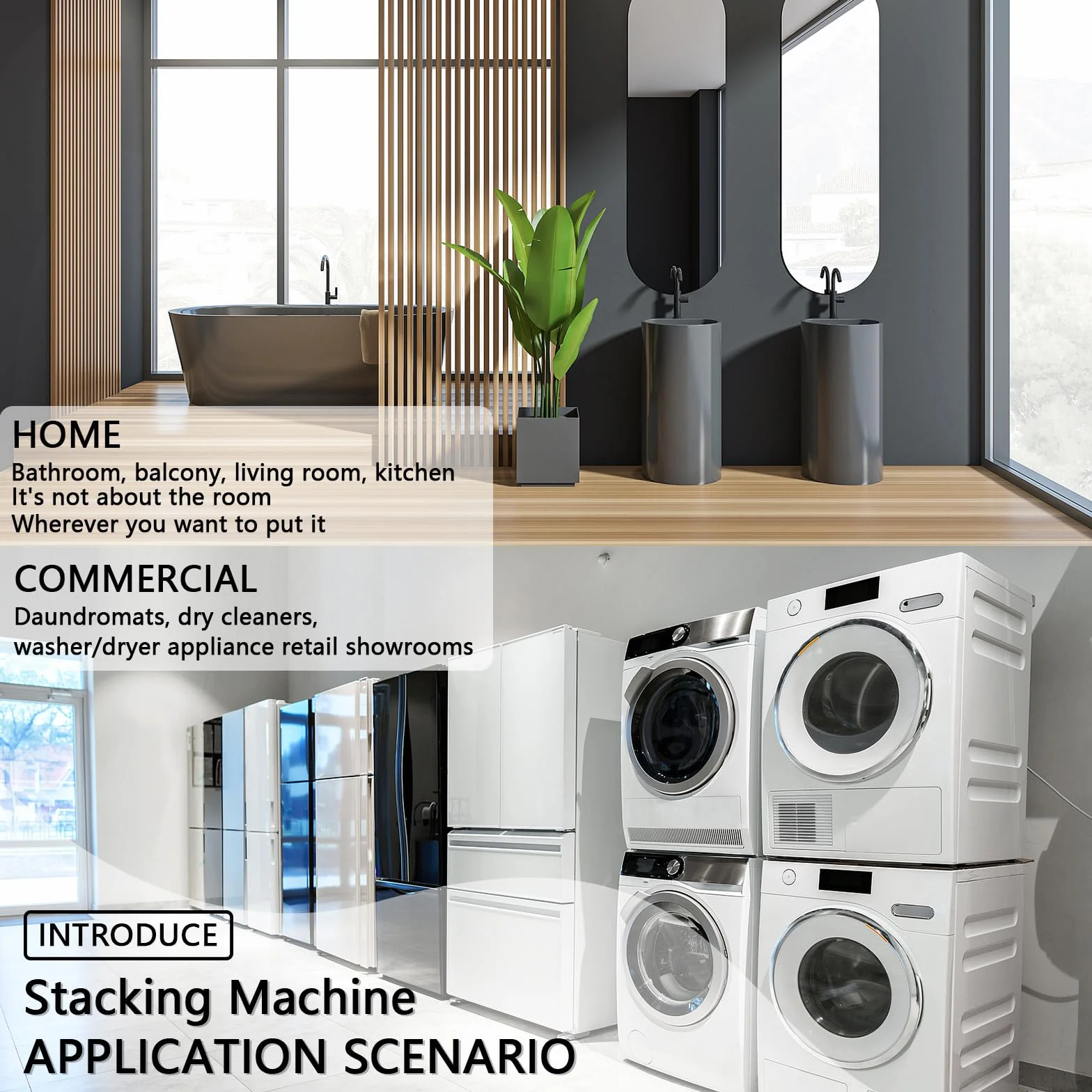 Soportes para lavadoras-secadoras Soporte de Carga 800 Kg, Mueble Para Lavadora y Secadora Ajustable en Altura de 3 Niveles, Tubo Cuadrado de 1mm de Espesor Estanterías para baño (b-b, 75x65x105cm)