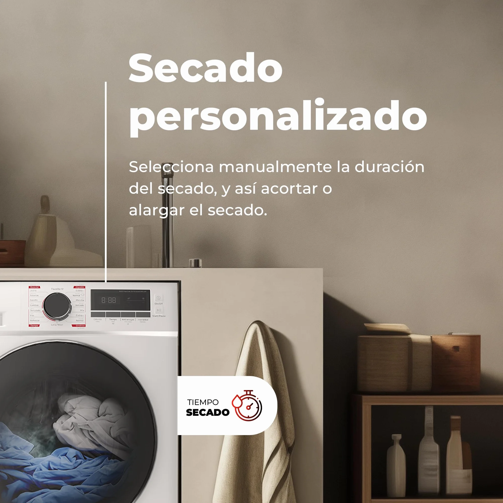 EVVO Secadora de Ropa Nature S8 E 8kg Bomba de Calor Sensor Humedad Antiarrugas Blanco