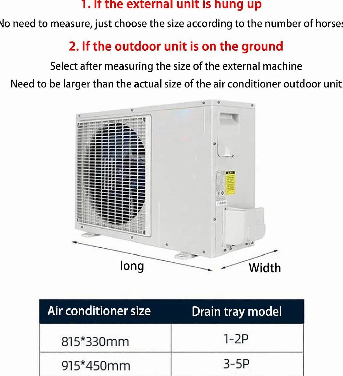 Bandeja de goteo para lavadora, Bandeja de drenaje condensado for aire acondicionado, 81,5 x 33/91, 45 cm, manguera 2 a m(91.5x45cm/36x18in,2m hose)