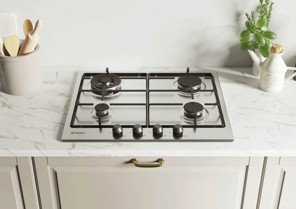 Cocina de gas, nº 4 fuegos, ancho 60 cm, color inoxidable