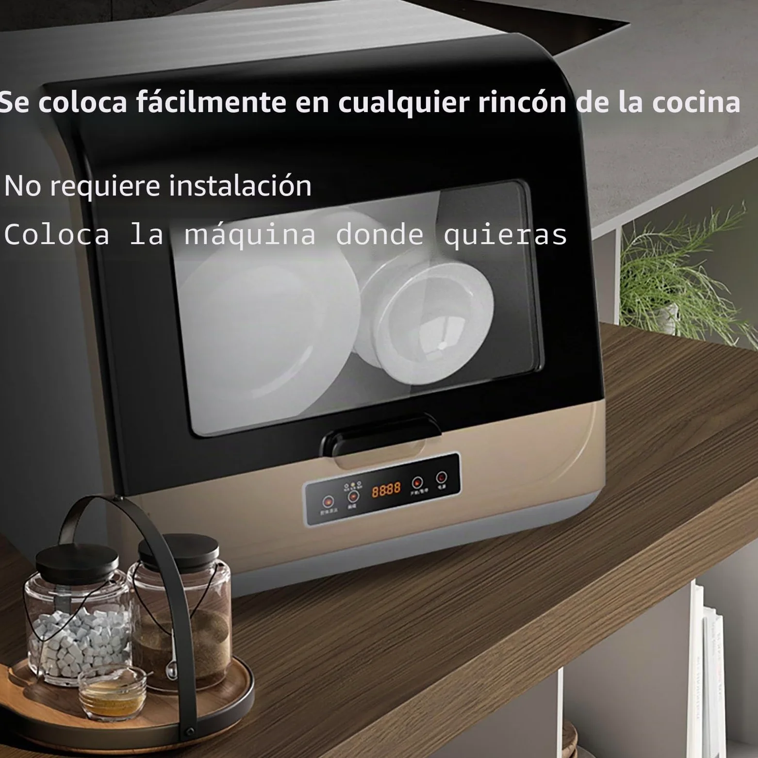 Inteligente automático Mini lavavajillas doméstico,Lavavajillas de encimera,Pantalla LED,3 Programas,Desinfección 360 ° Limpieza,Cuidado de Bebés y lavado de Fruta