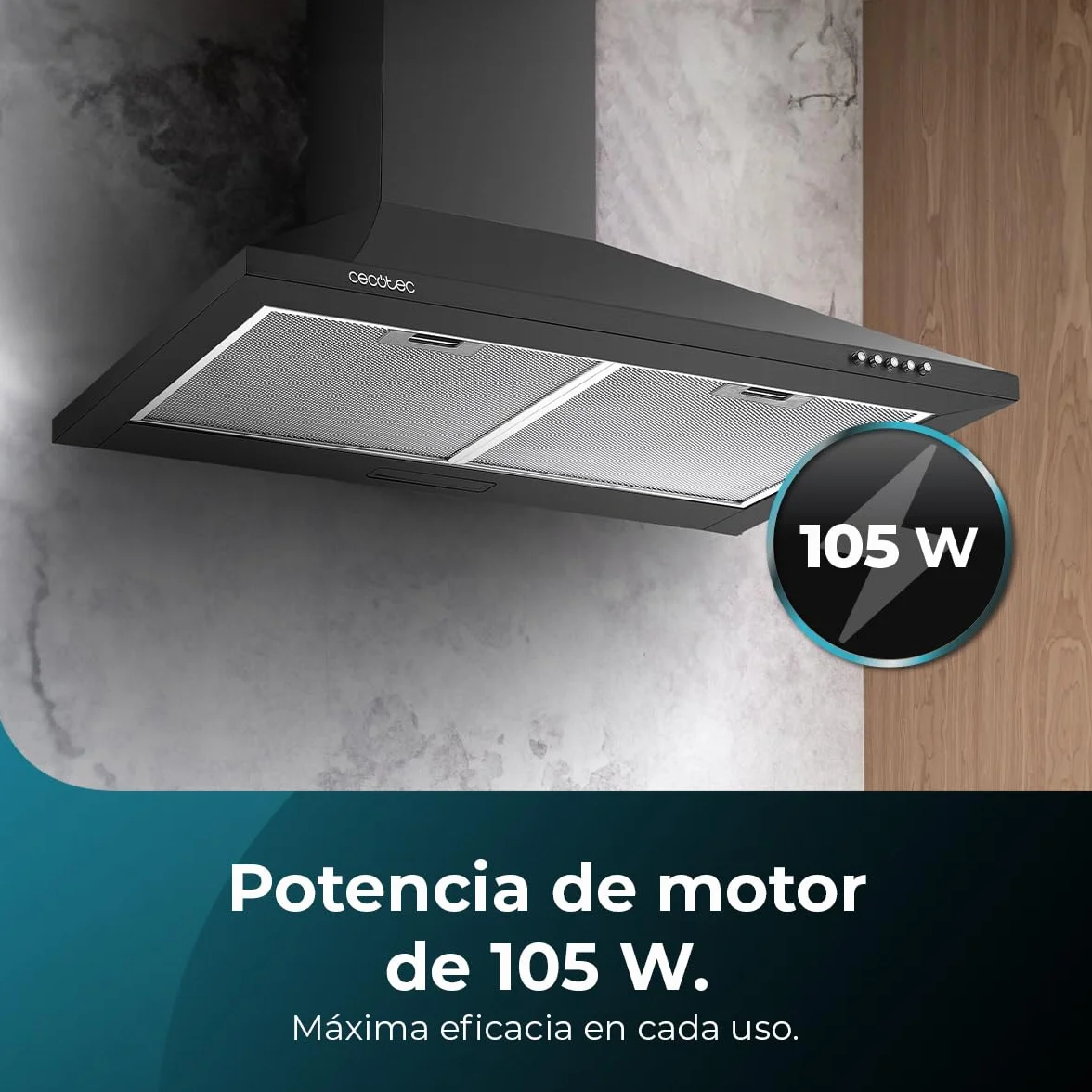 Cecotec Campana Extractora Piramidal 60cm Bolero Flux PM 604300 Black 105W 430m3/h Control Mecánico 3 Niveles