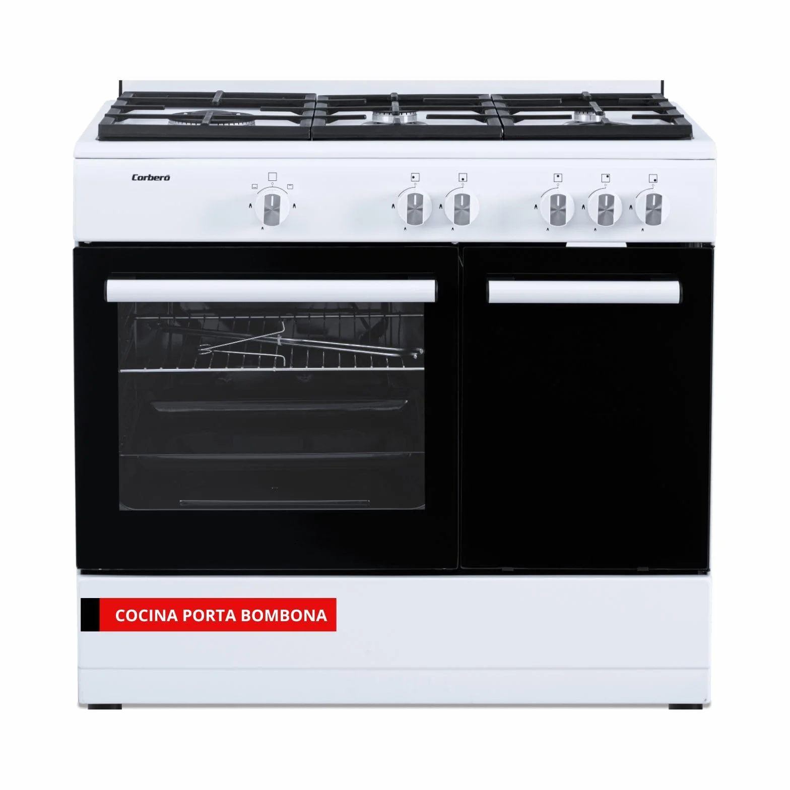 Corberó - Cocina de Gas Butano 5 fuegos | CCSF5GB922W |80x90x60| Horno 60L | Wok a la Izquierda | Encendido Manual | Cajón Calientaplatos | Bandeja y Parrilla Extra Gruesa | Con tapa | Blanco
