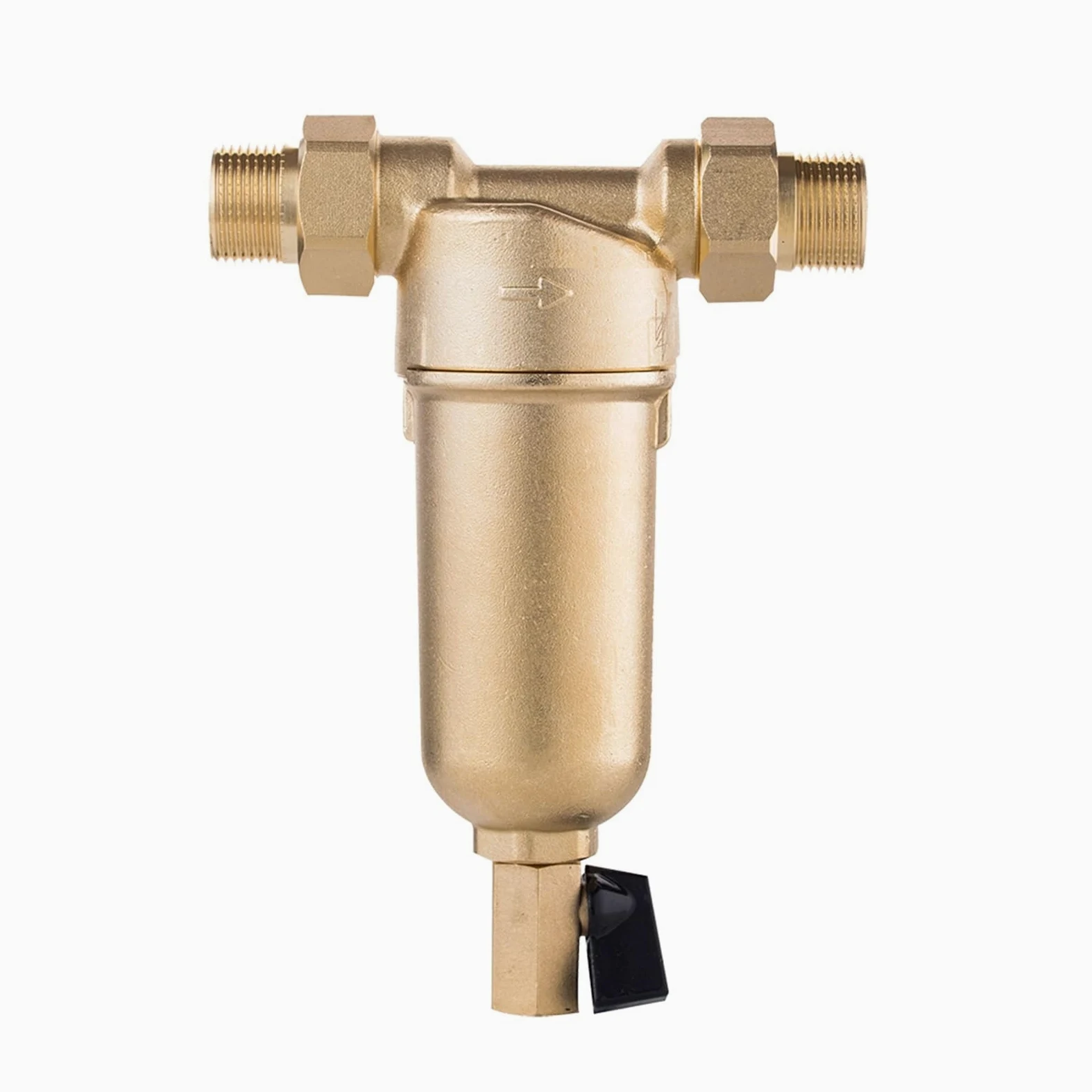Filtro de agua, Sifón Backwas Pre-filtro de agua caliente, de purificador de latón entero Prefiltro de malla de acero inoxidable con manómetro de agua caliente(Whole brass,0.5 inch)