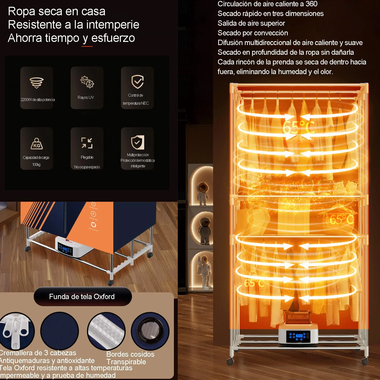 Secadora portatil ropa,tendedero secador de ropa electrico Capacidad de 30kg, Temporizador de 240 Min y Función de Calefacción PTC, Reducción de Ruido