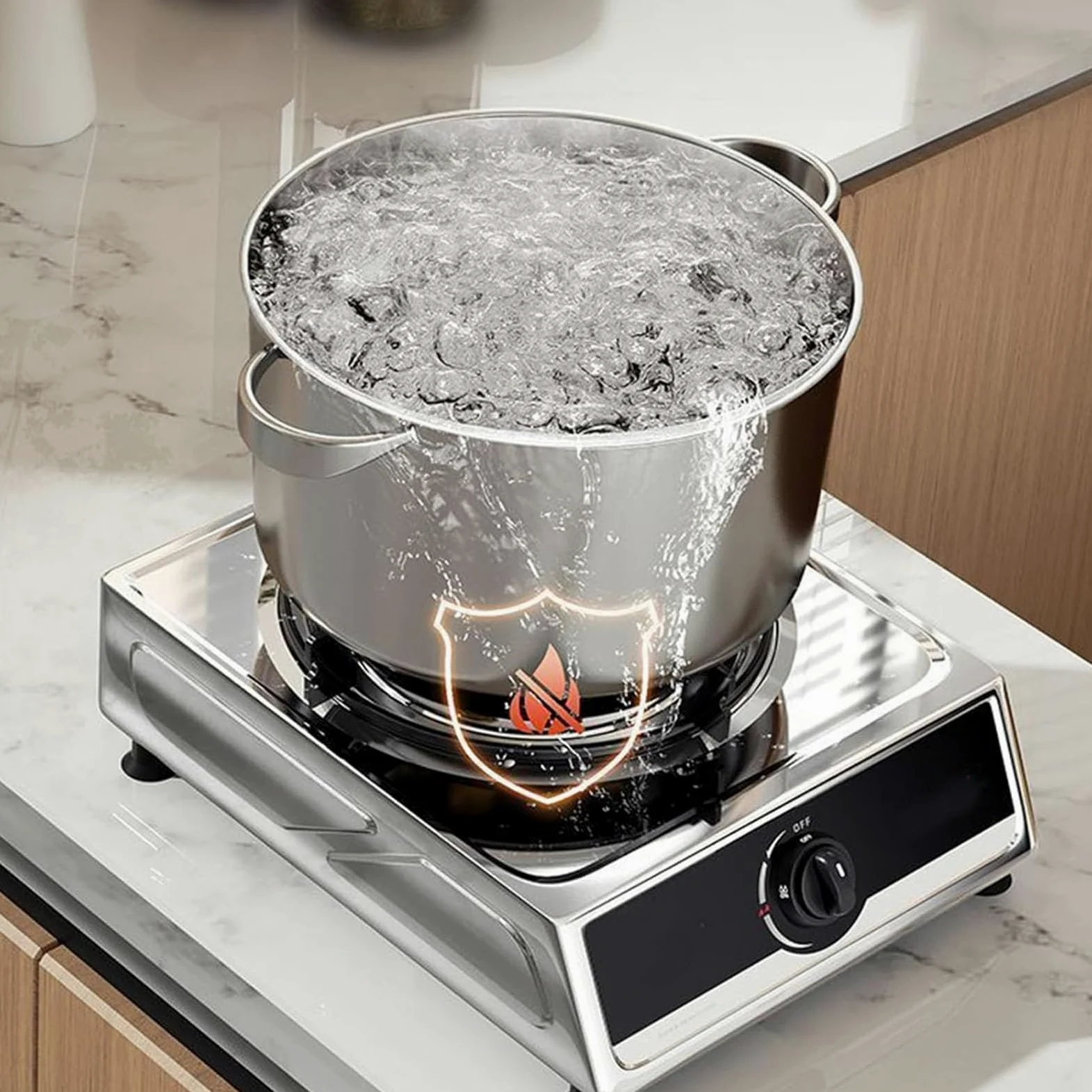 THEGA Cocina De Gas Un Solo Quemador, Estufa Conversión 5.0 KW, Reguladores Acero Inoxidable para Catering En Interiores, con Protección contra Llamas, para Cocinas Domésticas(NG)