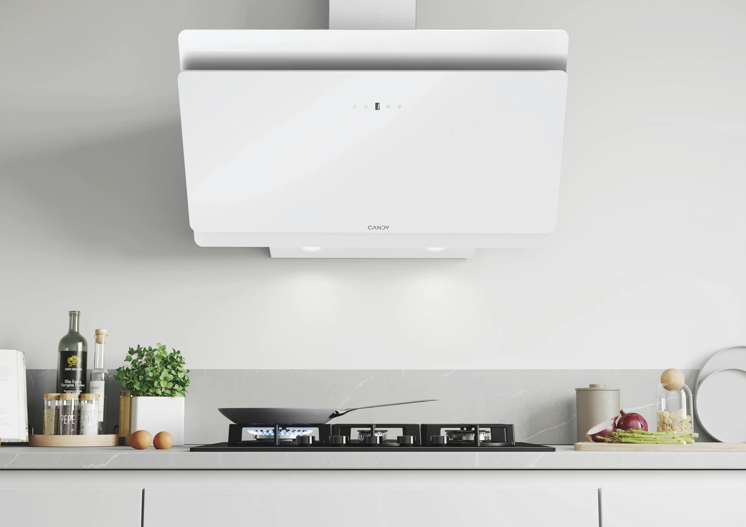 Candy CVMA 90W Campana Extractora 90 cm, 4 Niveles, 213W, 620M3/H, Temporizador, Filtros Carbón, Panel Antigrasa Aluminio, LED, 60 dB, Clase B, Cristal Blanco