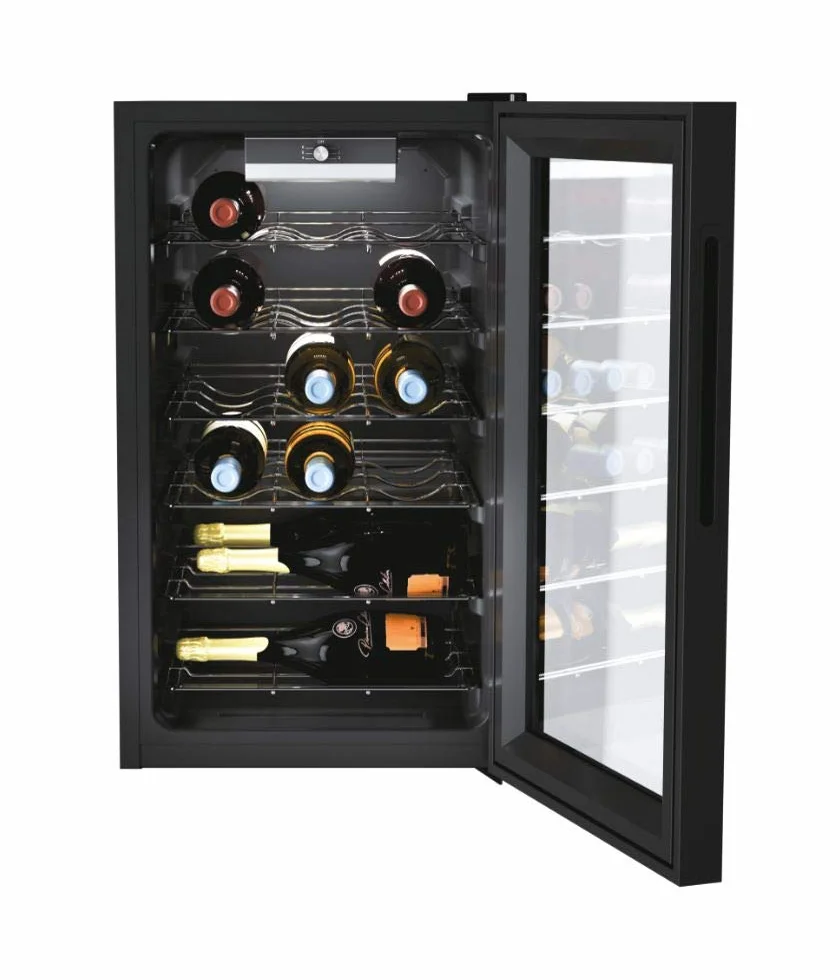 Candy DiVino CWC 021 M/NF Vinoteca Vino, 21 botellas, App HOn con tecnología Vivino, estantes cromados, 39 dB, Clase G, 40 x 55 x 70 cm, negro [Clase de eficiencia energética G]