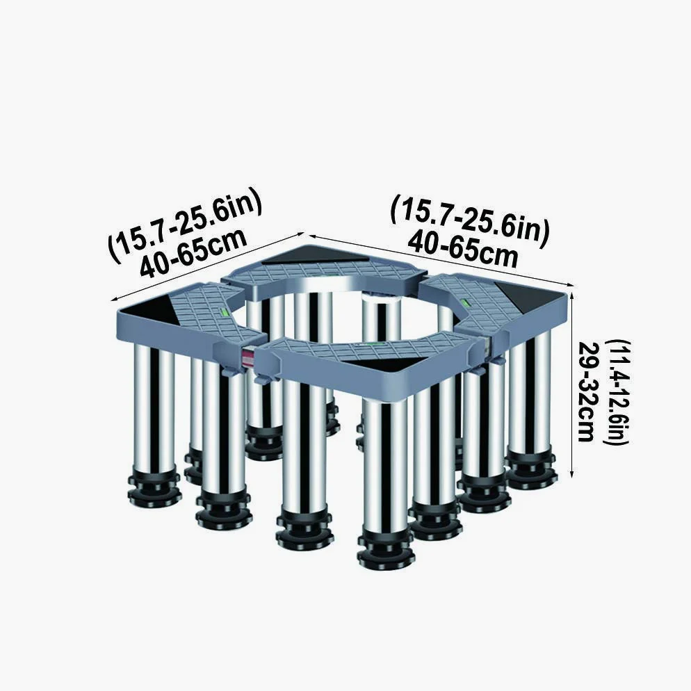 Base ajustable para lavadora, soporte antivibración para secadora y refrigerador, resistente capacidad de 400 kg, 40-65 cm de longitud/ancho, 8 patas, 19-22 cm de altura