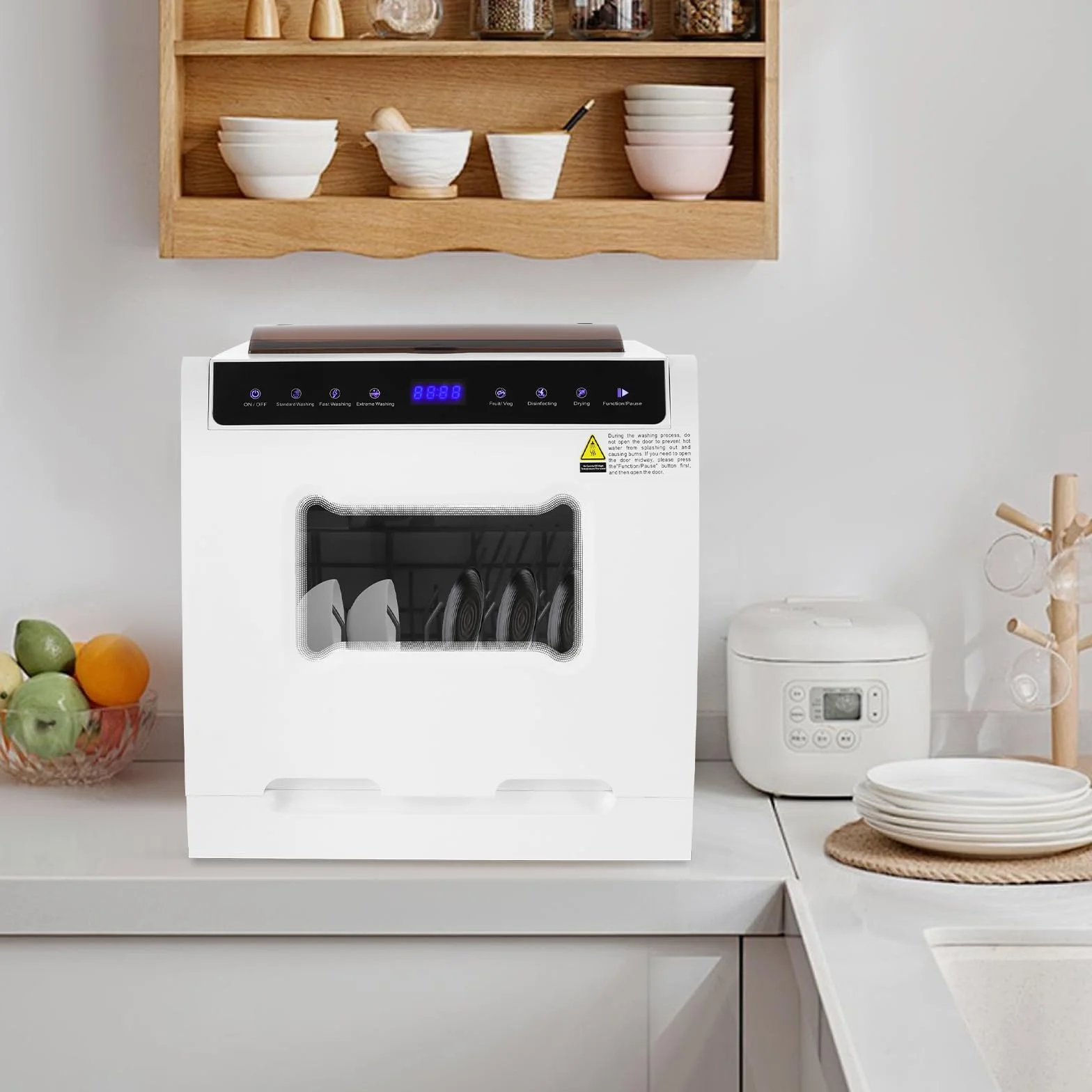 Mesa compacta para lavavajillas, eficiente energéticamente y silenciosa, 52 dB, 6 programas, incluye desinfección y secado, para cocina, autocaravana, apartamento, 46 cm, color blanco