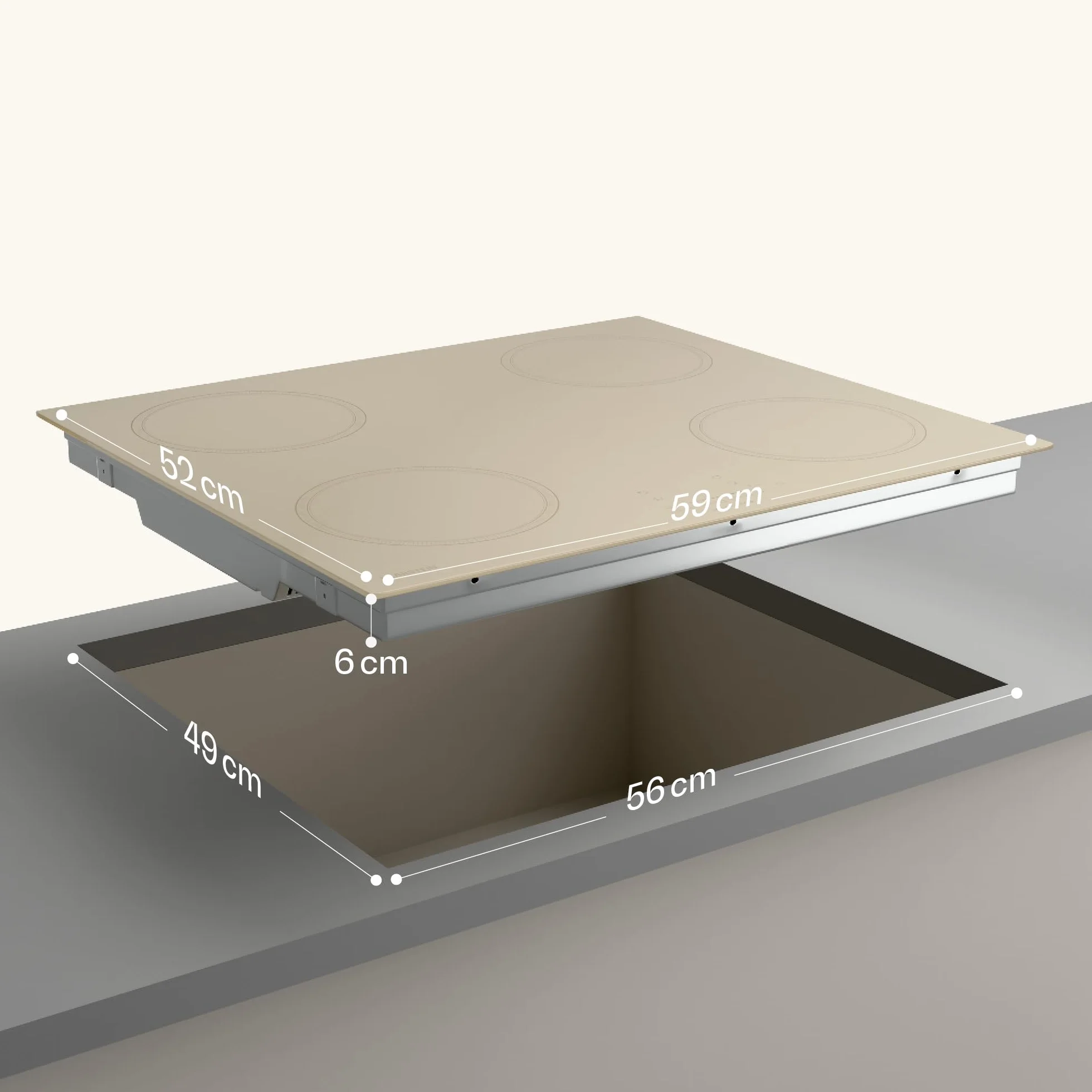 Klarstein Victoria Placa Inducción - 4 Zonas, 7000W Con Potenciadores, Control Deslizante, Temporizador & Bloqueo Infantil, Cristal Cerámico Crema, Diseño Encastrable 59cm