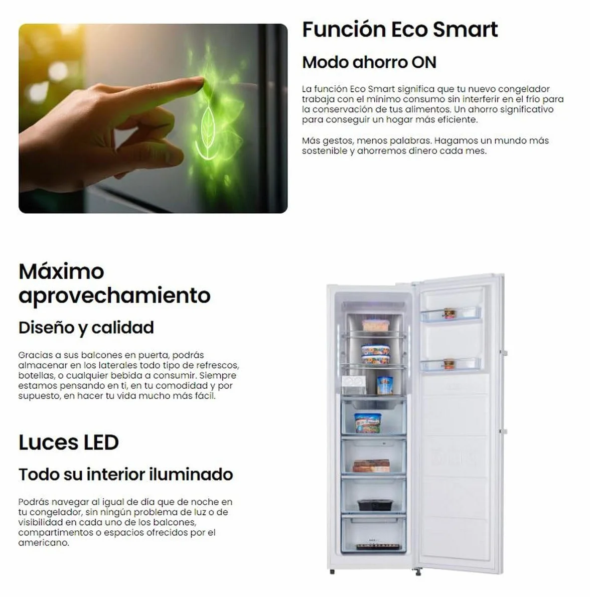 INFINITON Congelador Vertical CV-265L85, 282 Litros, 185 cm, No Frost, E, No Frost Technology, Fast freezing,Alarma óptica y acústica de puerta abierta, Fabricador de hielo (Blanco || CV-265L85WEM)