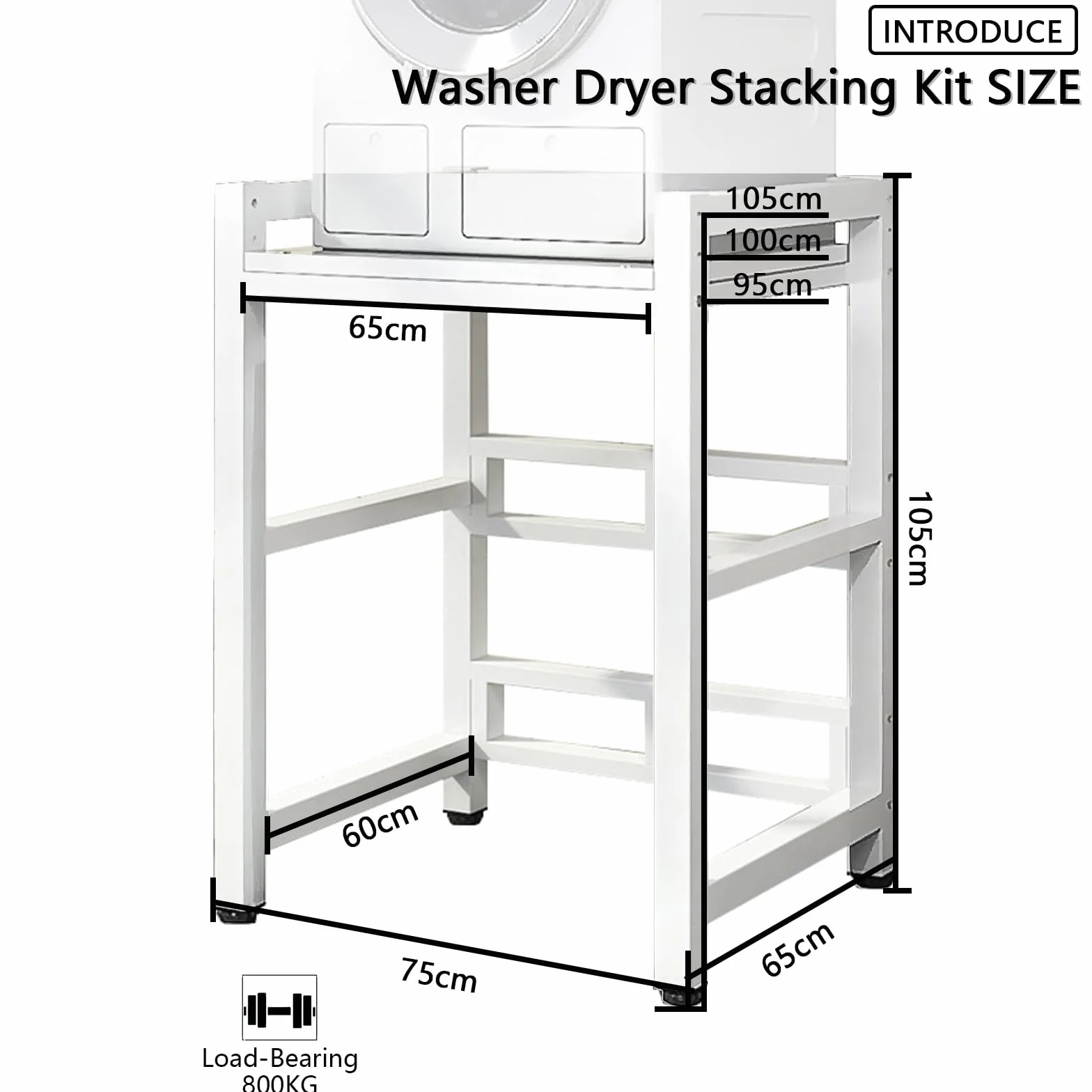 Soportes para lavadoras-secadoras Soporte de Carga 800 Kg, Mueble Para Lavadora y Secadora Ajustable en Altura de 3 Niveles, Tubo Cuadrado de 1mm de Espesor Estanterías para baño (b-b, 75x65x105cm)