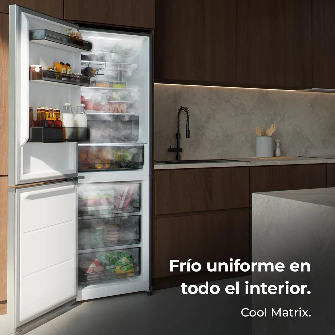 Cecotec Frigorífico Combi 409L Total No Frost Bolero CoolMarket Combi 409 Inox C. Altura 185cm, MAX INSIDE con VIP Tech, Compresor Inverter Plus, Bajo Consumo, Cajón Temperatura Variable, Inox