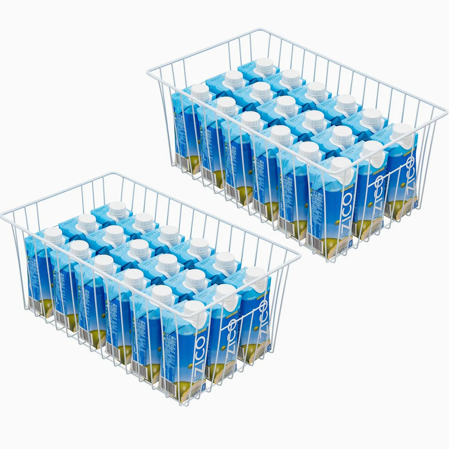 Contenedor organizador de congelador de 16 pulgadas de largo x 12 pulgadas de ancho x 6 pulgadas de alto, contenedores de almacenamiento de alambre de metal para refrigerador con asas para cocina,