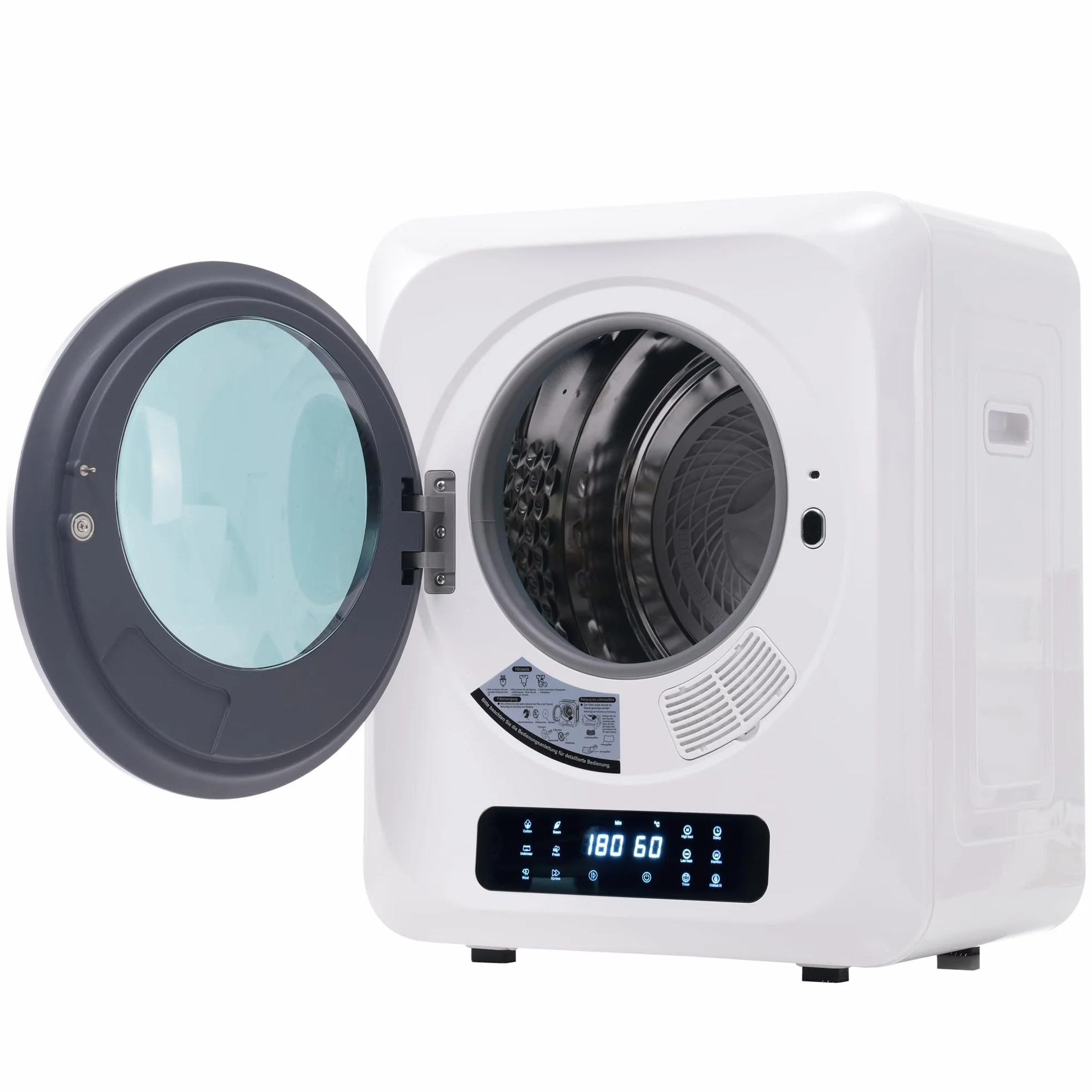 Secadora de Evacuación 4 kg Pantalla LED 6 Programas Carga Frontal 850 W Montable en Pared Tambor Inox 58x48x40 cm Blanco