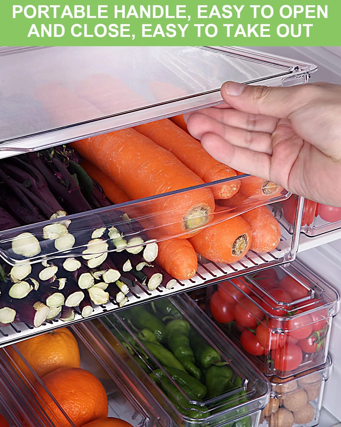 Organizador frigorifico Juego de 10,Recipiente para Guardar Alimentos Organizadores de Nevera Caja de Almacenaje Caja de plástico para 10 latas de Bebida, Organizador de Nevera, Transparente