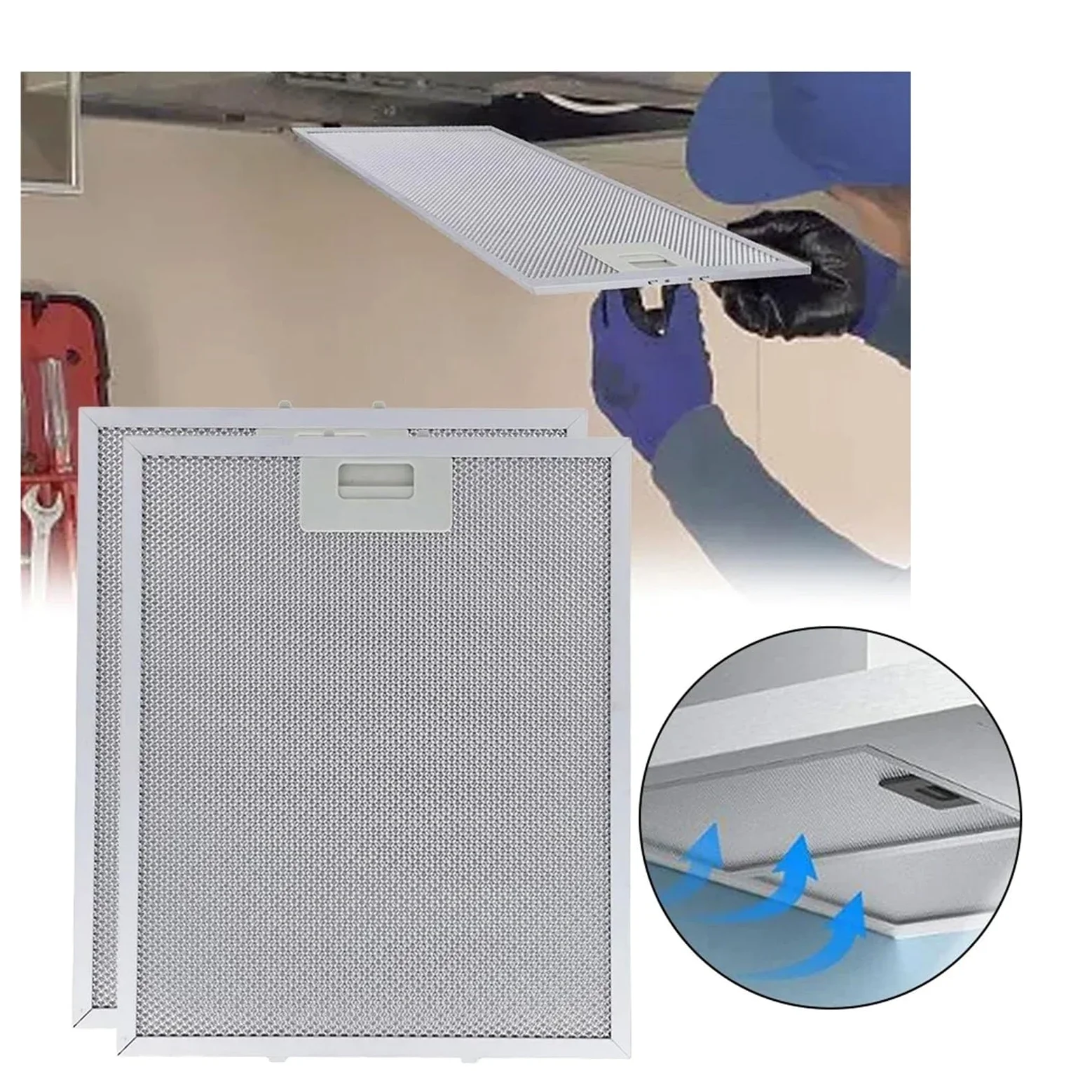 2PCS Filtro De Campana Extractora Malla Campanas Extractoras Filtros Ventilación Accesorios 5 Capas Filtración Grasa Aluminizada 318 X 258 9 Mm Pieza Del Ventilador Extractor