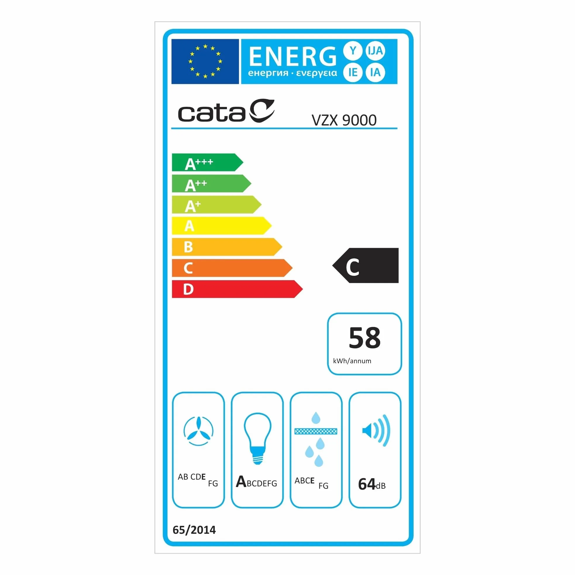 Cata Campana Extractora VZX 9000 X/A Campana de Pared Decorativo 90 cm Capacidad de Extracción de 510m3/h 3 niveles de Potencia Acabado en Acero Inoxidable