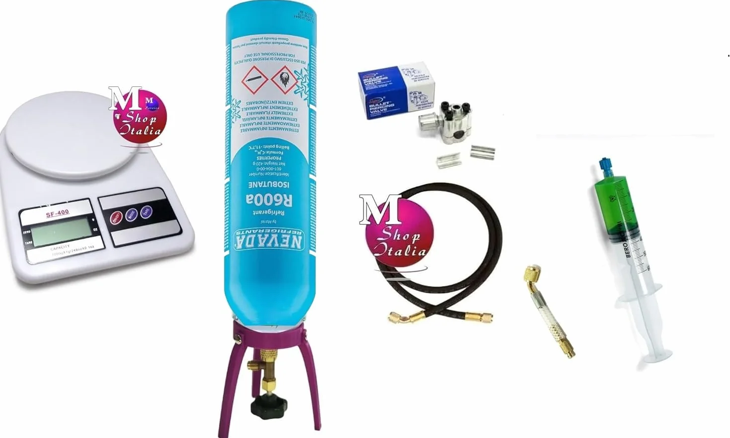 Kit de reparación y recarga de frigorífico, congelador y nevera de R600a, negro, amarillo, azul, rojo