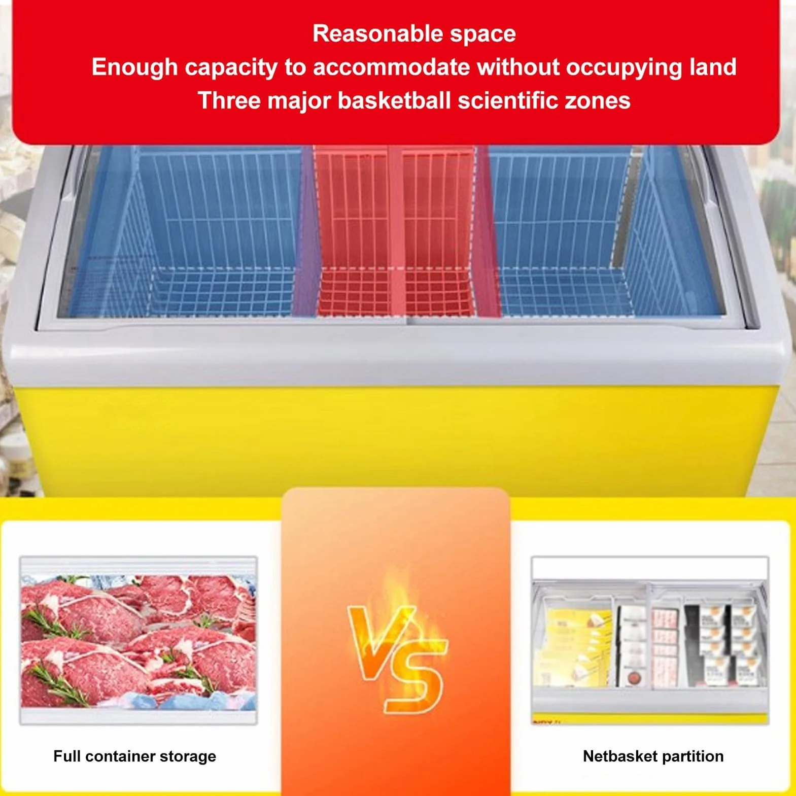 Cestas de congelador de pecho de 2 paquetes con manijas, contenedores de almacenamiento colgantes, cestas de almacenamiento para congeladores de cofres, refrigerador, 39 * 20 * 20 (L 45 cm x W 24.5
