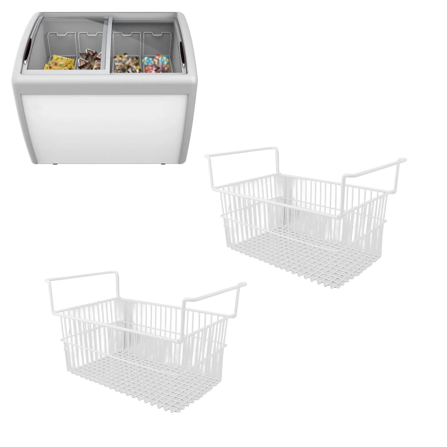 Cestas Organizadoras para Congelador, 2 uds., Cestas para Congelador Horizontal, Cesta de Alambre de Metal de Gran Capacidad para Congelador con (Largo 63 cm x ancho 27 cm x alto