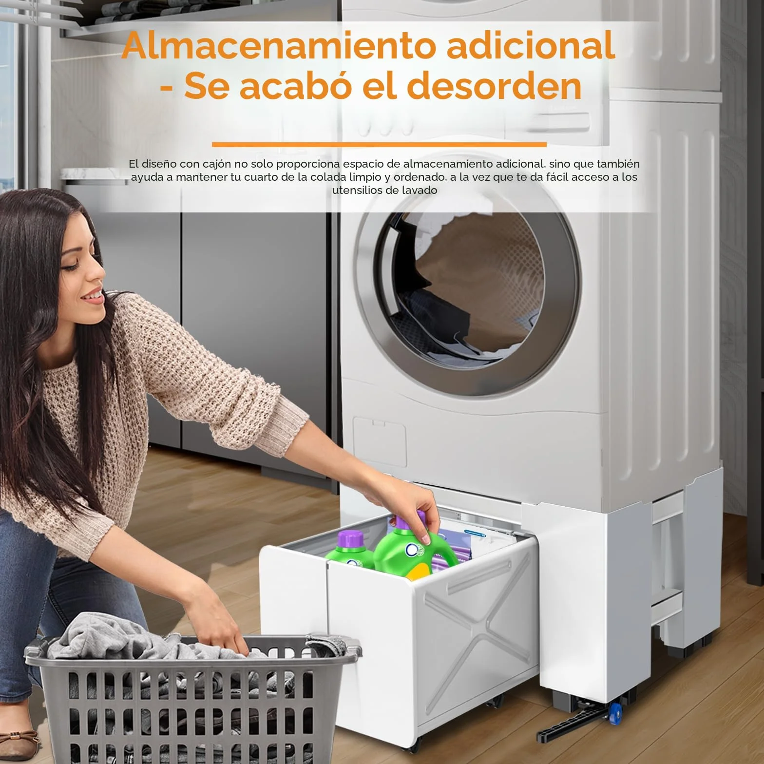NIUXX Soporte Universal para Lavadora con Cajón y Ruedas, Función Antivibración Ajustable (42-69cm), Soporte Lavadora Secadora con Freno, para Lavadoras y Secadoras, Capacidad de Carga 400 kg