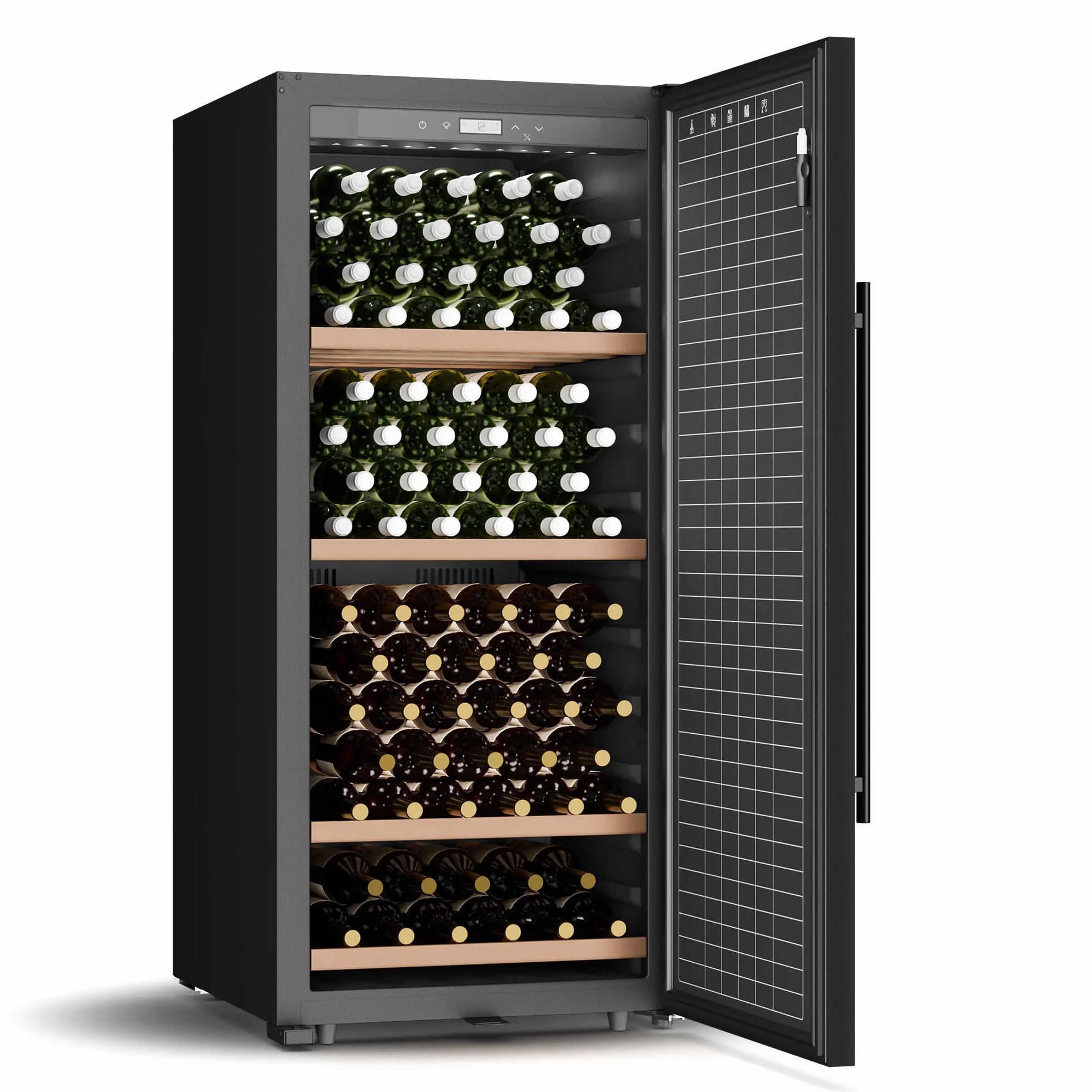 KLARSTEIN CellarMax Vinoteca Grande - 155 Botellas, 5-20°C, Control Táctil, Puerta Metálica, Cerradura, Alarma, Independiente, Nevera Para Vinos
