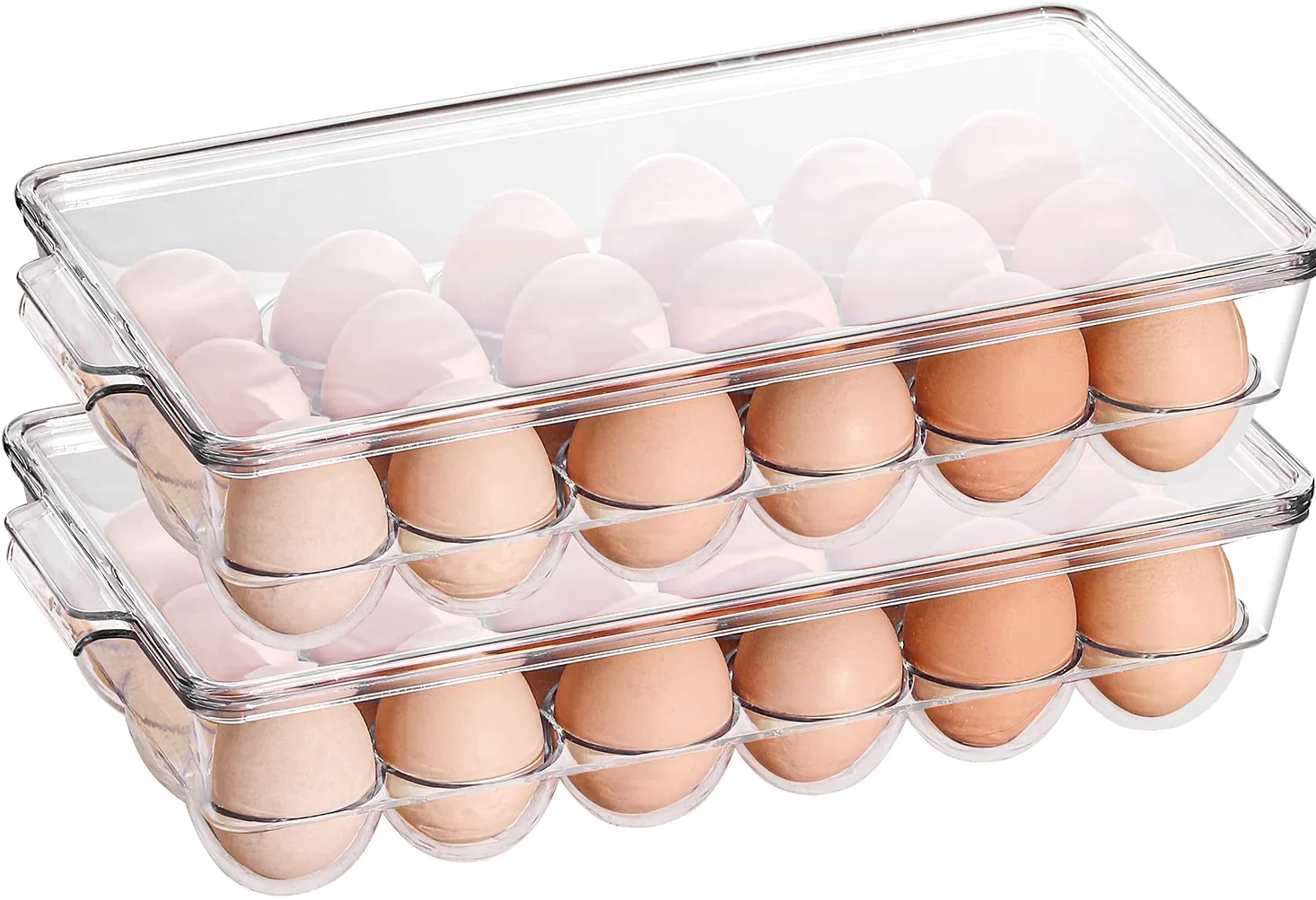 Sooyee Paquete de 2 soportes para huevos para refrigerador, contenedor de almacenamiento de huevos de plástico para refrigerador, organizador de huevos de refrigerador, contenedores organizadores