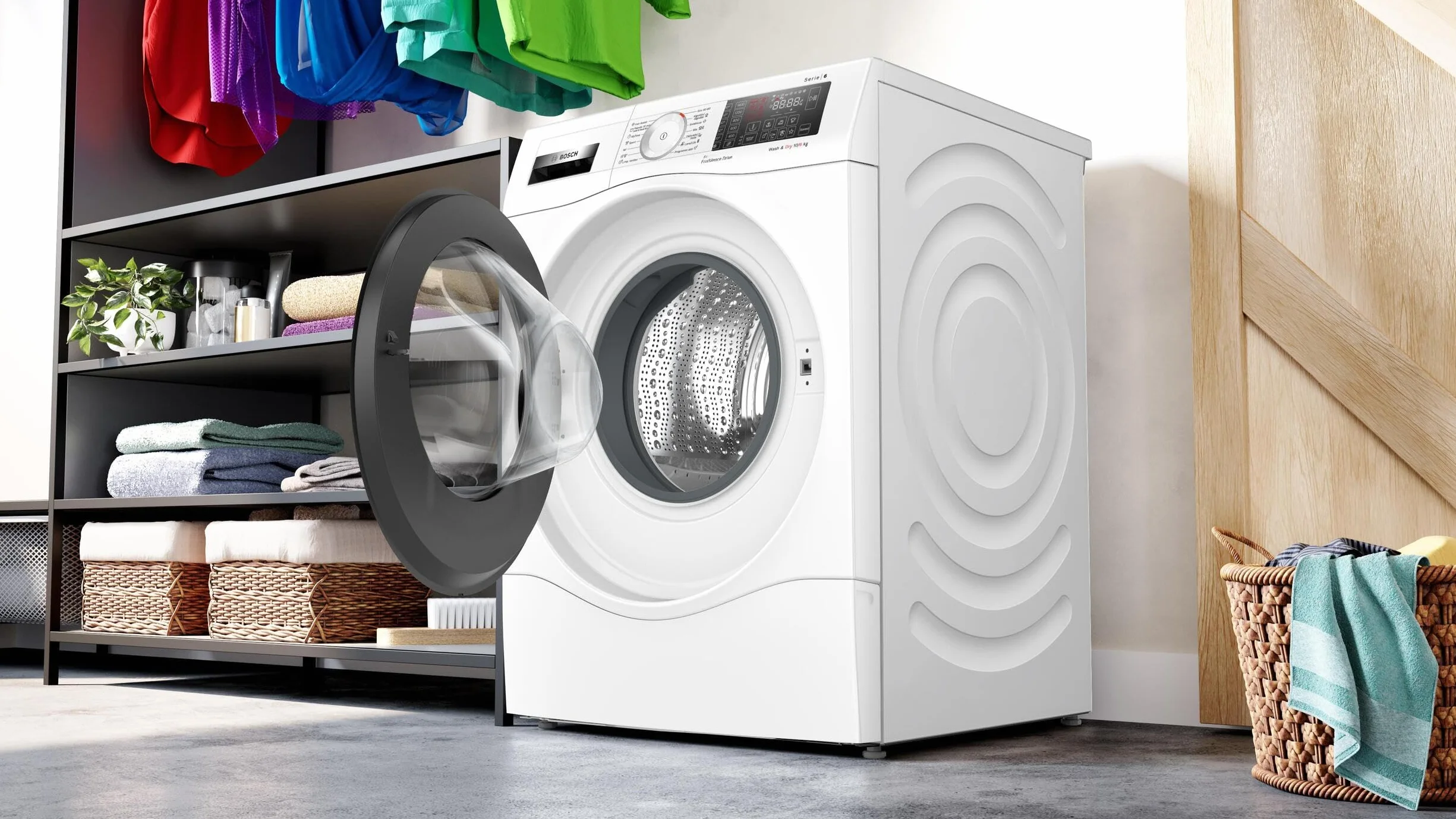 Bosch - Lavadora-secadora 10/6 kg, Serie 6, AutoDry, DirectSelect, Iron Assist, blanco, WDU8H541ES