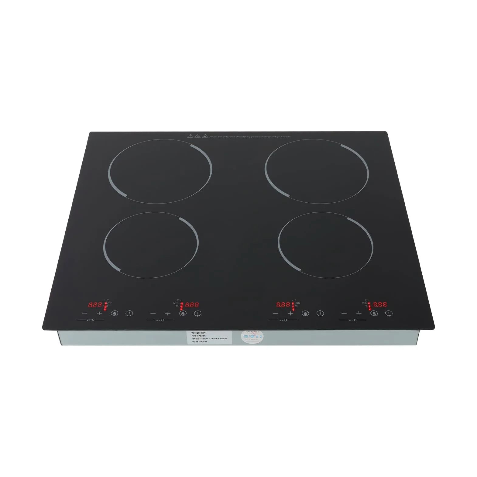 Placa vitrocerámica de 4 zonas, 6000 W, 60 cm de inducción, con sensor táctil de control, placa de cocción empotrable, sin marco, para teteras, ollas de aluminio, ollas de cristal, etc.