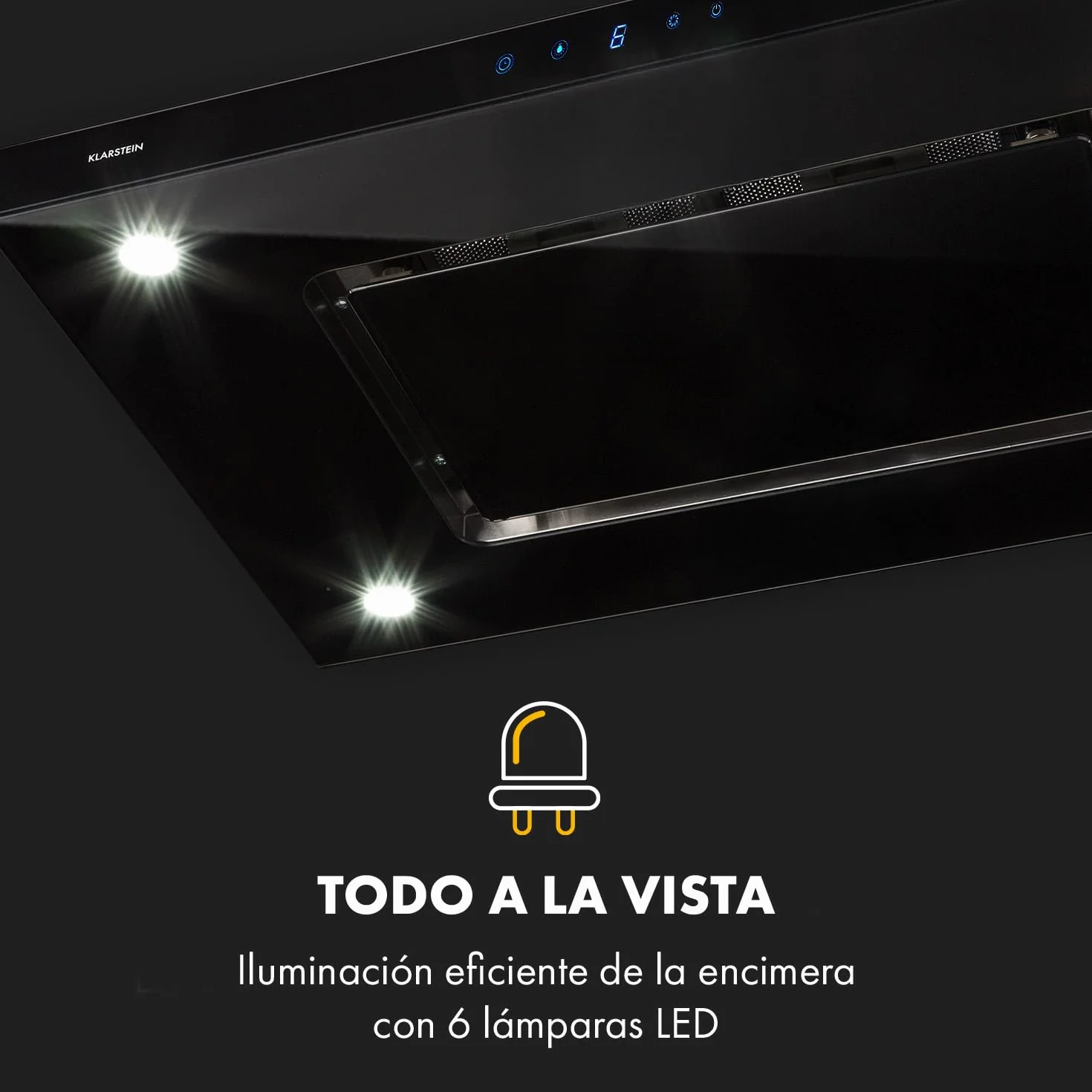 Klarstein Valeria Campana Isla 230W 650 m³/h 3 niveles potencia LED panel táctil vidrio acero inoxidable plateado