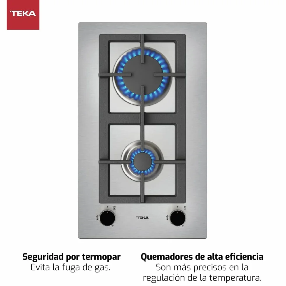 TEKA Placa de Gas 30 cm, 2 Fuegos, Mandos Frontales Metalizados, Quemadores Alta Eficiencia, Autoencendido, Modelo EFX 30.1 2G AI AL CI