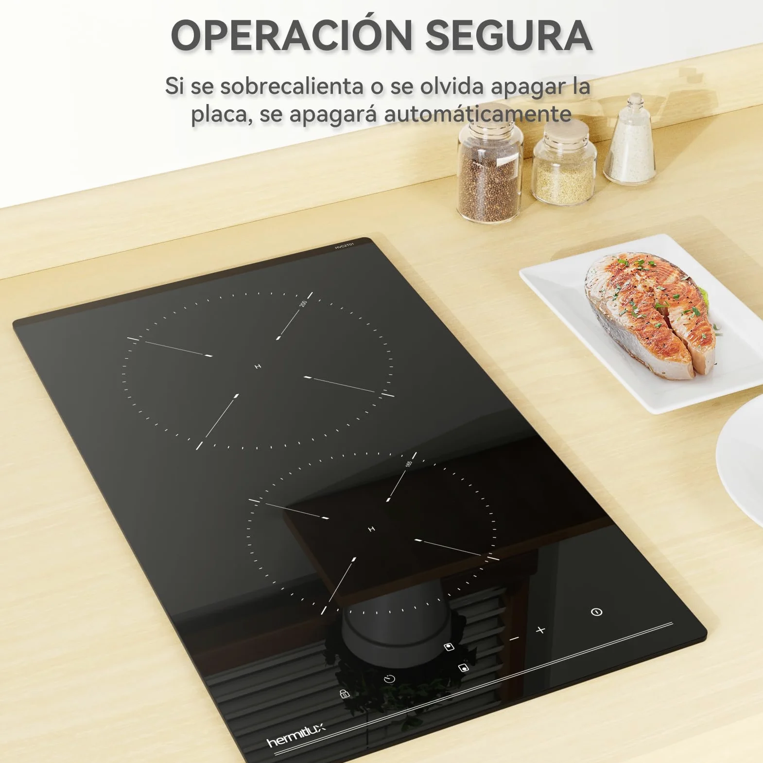 Hermitlux placa vitrocerámica 2 fuegos Compatible con Todos Utensilios | 3300W,30CM 9 niveles de potencia, control táctil, temporizador, seguro para niños, apta para todo tipo de sartenes
