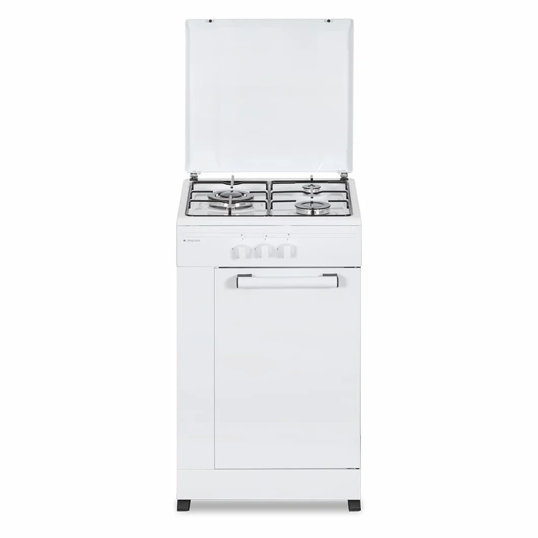 Aspes Cocina Gas Butano 3 Zonas de Cocción, Blanco AKG3500PB. Control Manual, Quemador WOK triple llama, Compartimento Bombona, Tapa Abatible