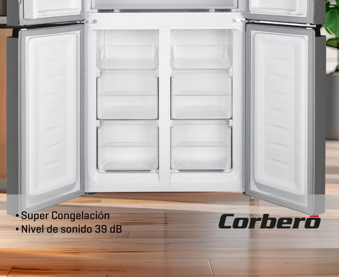 Corberó - Frigorífico 4 Puertas | CF4PH4823NFX | No Frost | Inverter | 362L | 180 cm | Display Puerta | Fresh Box | Crisper | Fresh Box Convertible | Estantes de Cristal | Función Eco | Inox
