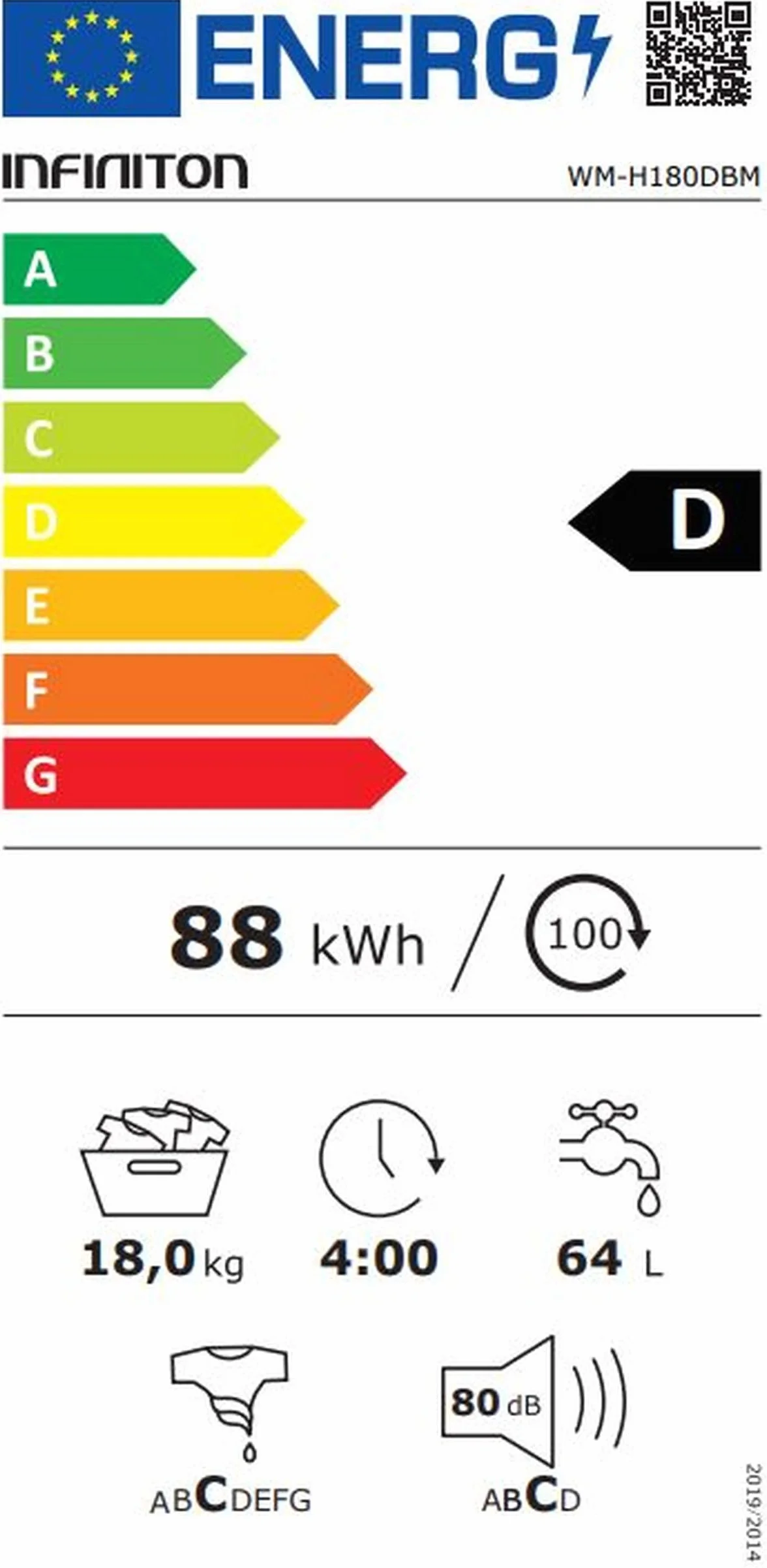 INFINITON Lavadora WM-H180DBM 18 kg 1000 RPM Carga Frontal Inverter Blanco