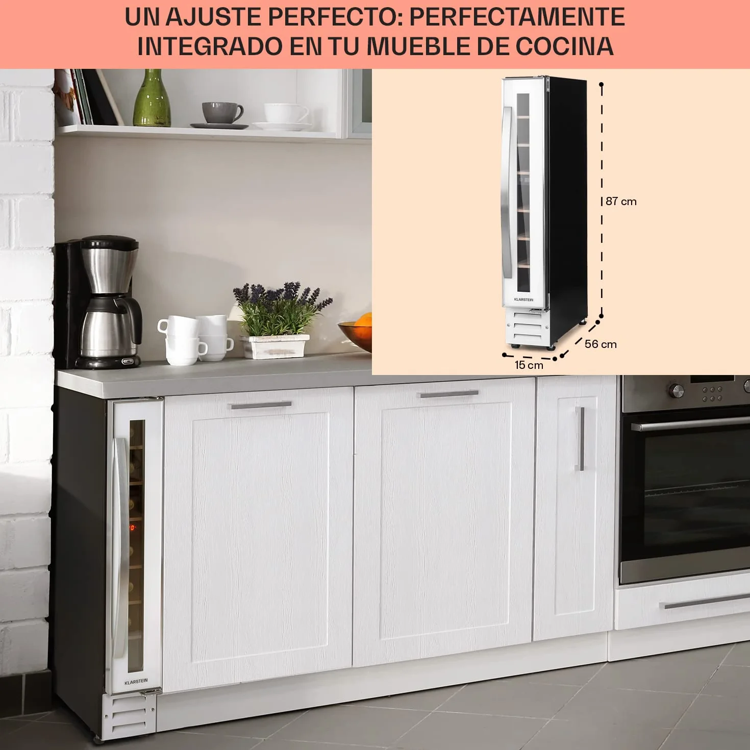 KLARSTEIN Vinoteca, Nevera para Vinos con 1 Zona de Refrigeración, Botellero Puerta Cristal para Vino, Proseco, Expositor Interior y Exterior, Panel Táctil, 20 L., Vinoteca Capacidad 7 Botellas