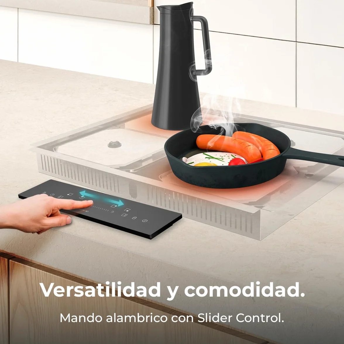 Cecotec Placa de Inducción Invisible - Oculta Bajo Encimera 60cm Bolero Squad I 4300 Invisible FullFlex. 7200W, Encimera 12-15mm y que Soporte 400º, 9 Velocidades, Temporizador, Bloqueo de Seguridad