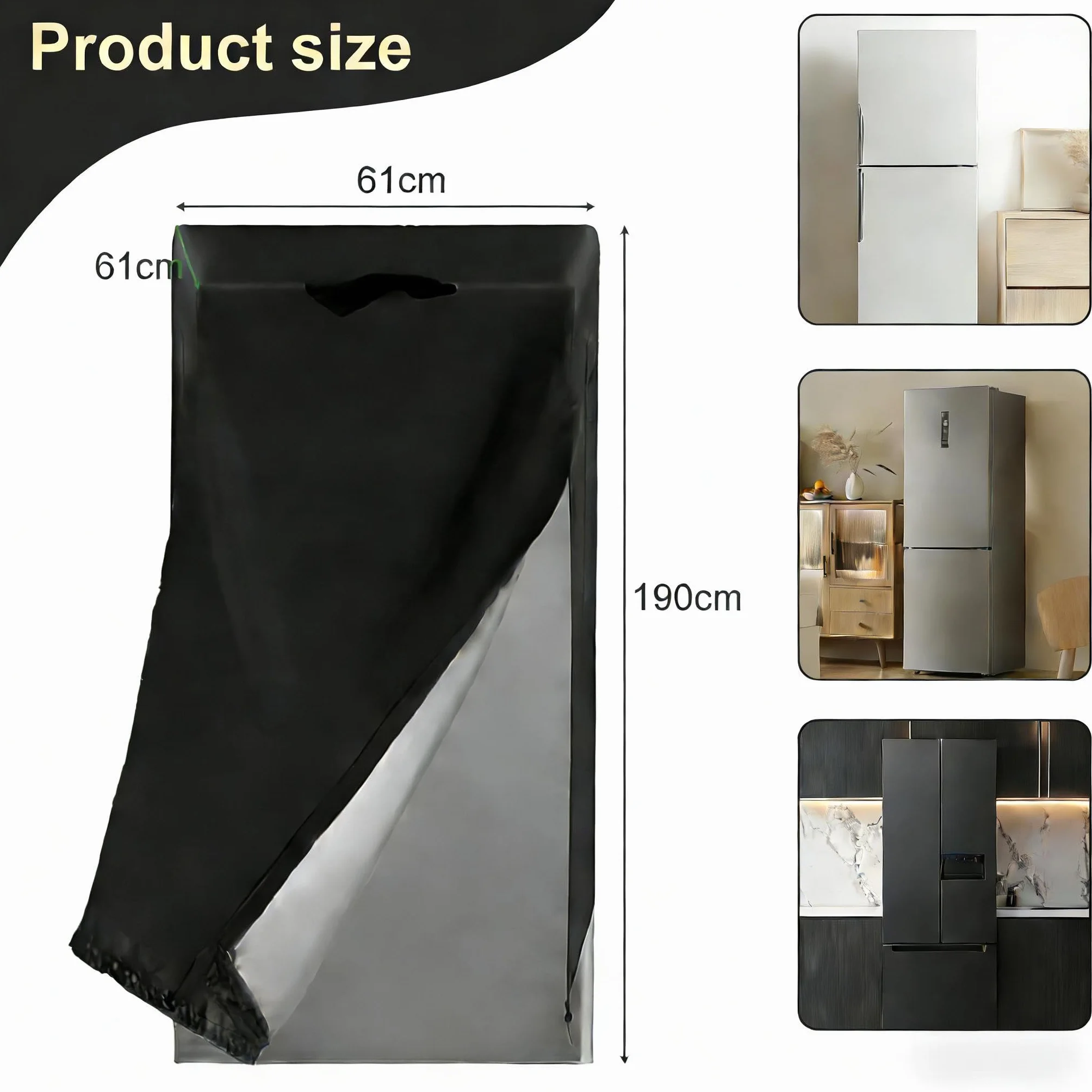 Cubiertas para refrigerador, impermeables, a prueba de polvo, cubierta vertical para refrigeradores, cubierta de tela 210D, protector de nevera vertical (61 x 61 x 190 cm)