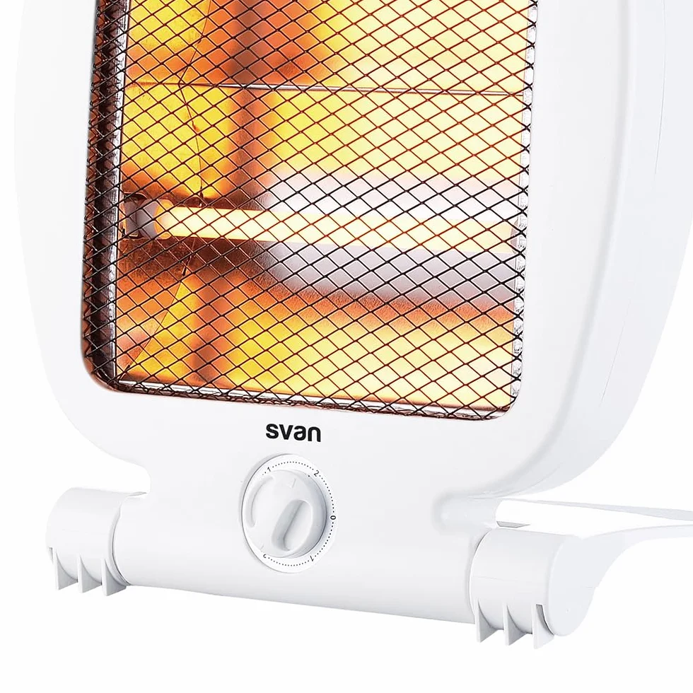 Svan Estufa Eléctrica Bajo Consumo Blanco, 2 Niveles de Potencia, SVCA603EH. 800 W. Termostato Regulable, Calefacción por Tubo halógeno, Soporte con Base