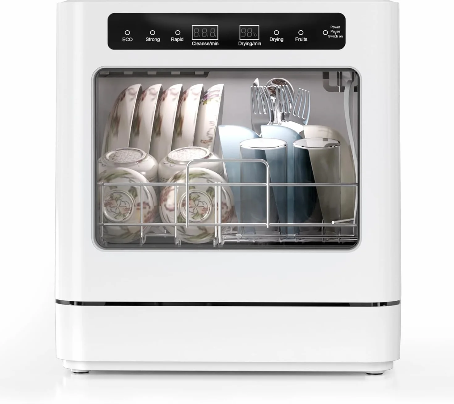 Encimera lavavajillas portátil de 800W, lavavajillas de mesa con 6 programas y tanque de agua de 6L, mini lavavajillas con cubierta semitransparente e indicador LED, perfecto y sencillo para