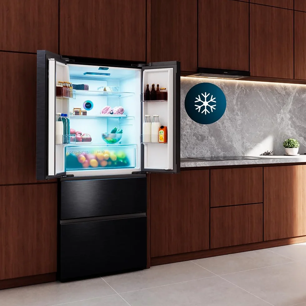 Cecotec Frigorífico Puerta Francesa Total No Frost Bolero CoolMarket F2D 403 Inox E, Extra Capacidad Max 403 L, Alto 176 cm y 70 cm Ancho, Cajón FreshNessFlexHub, Compresor Inverter, ATT Antibacterias